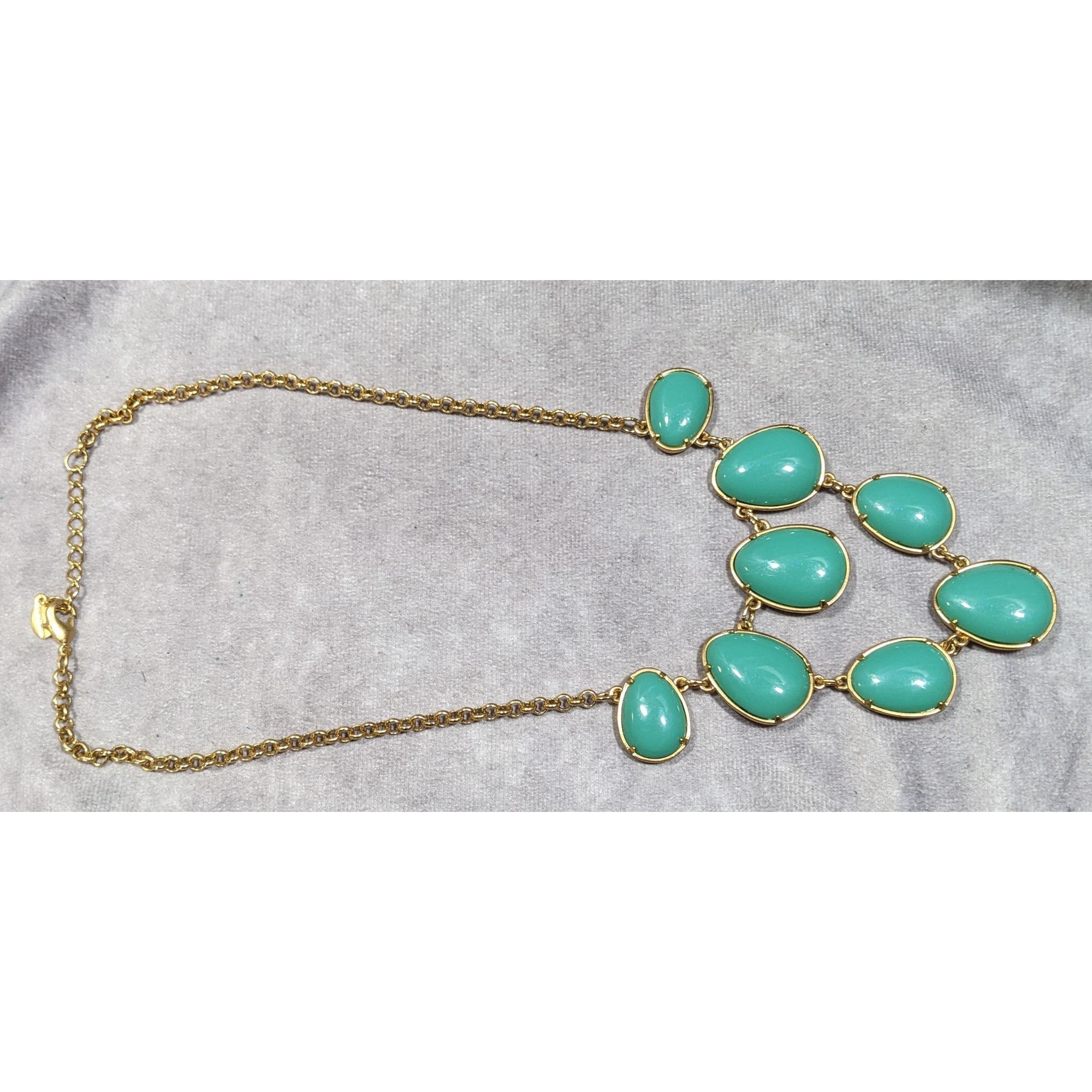 Brooks Brothers "346" Brooks Brothers Gold Tone Teal Cabochon Statement Neck Size ONE SIZE - 4 Thumbnail