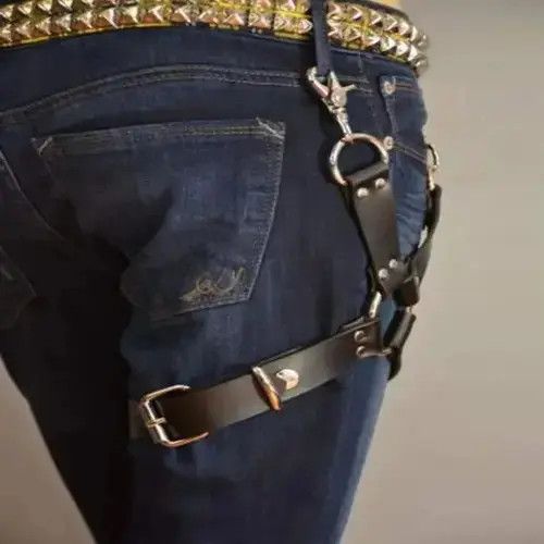 VIBE Punk Suspender Leather Harness Leg Belt Size ONE SIZE - 4 Thumbnail