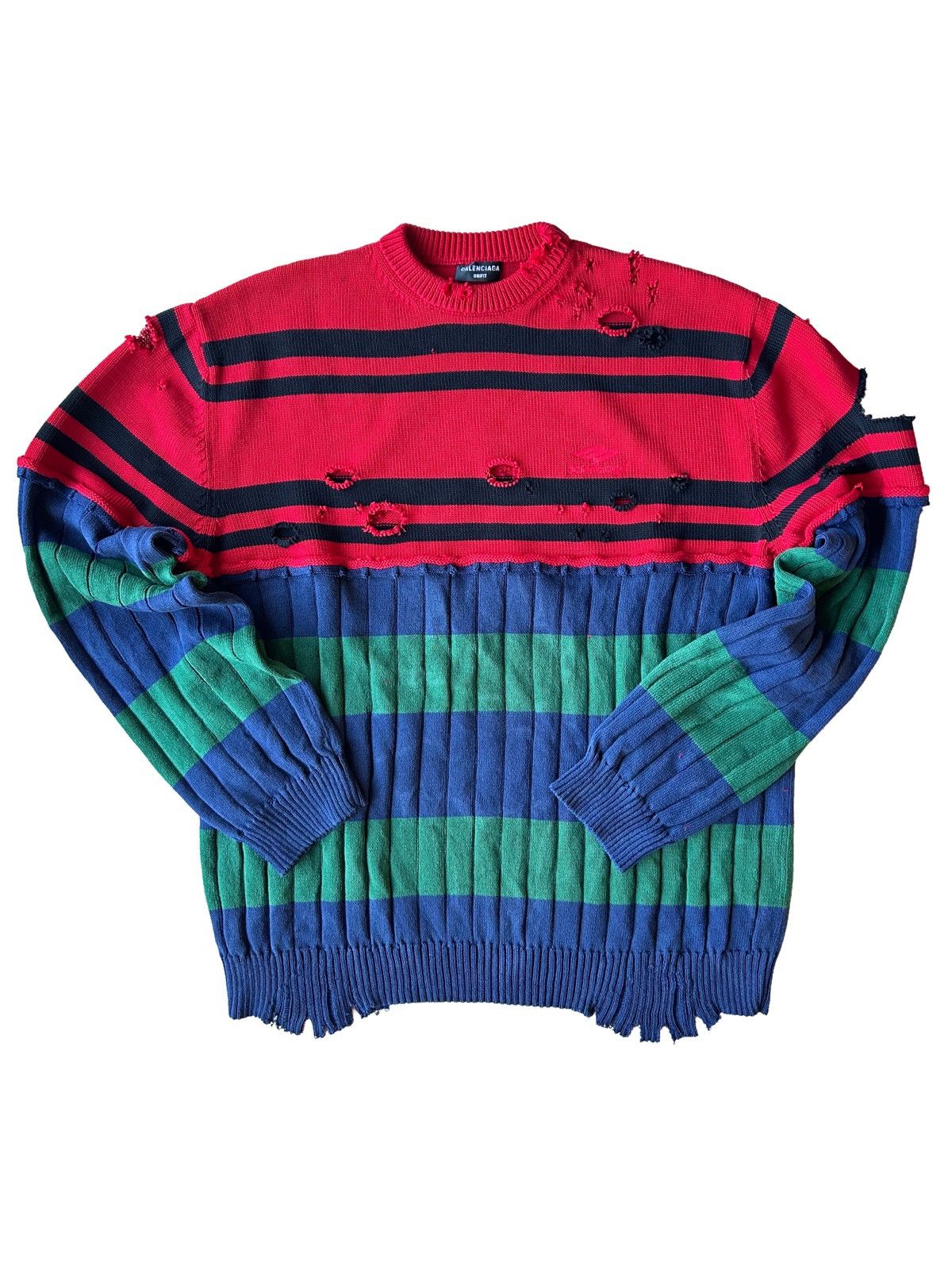 Balenciaga Balenciaga 3B Logo Destroyed Multicolor Knit Sweater Size US M / EU 48-50 / 2 - 1 Thumbnail
