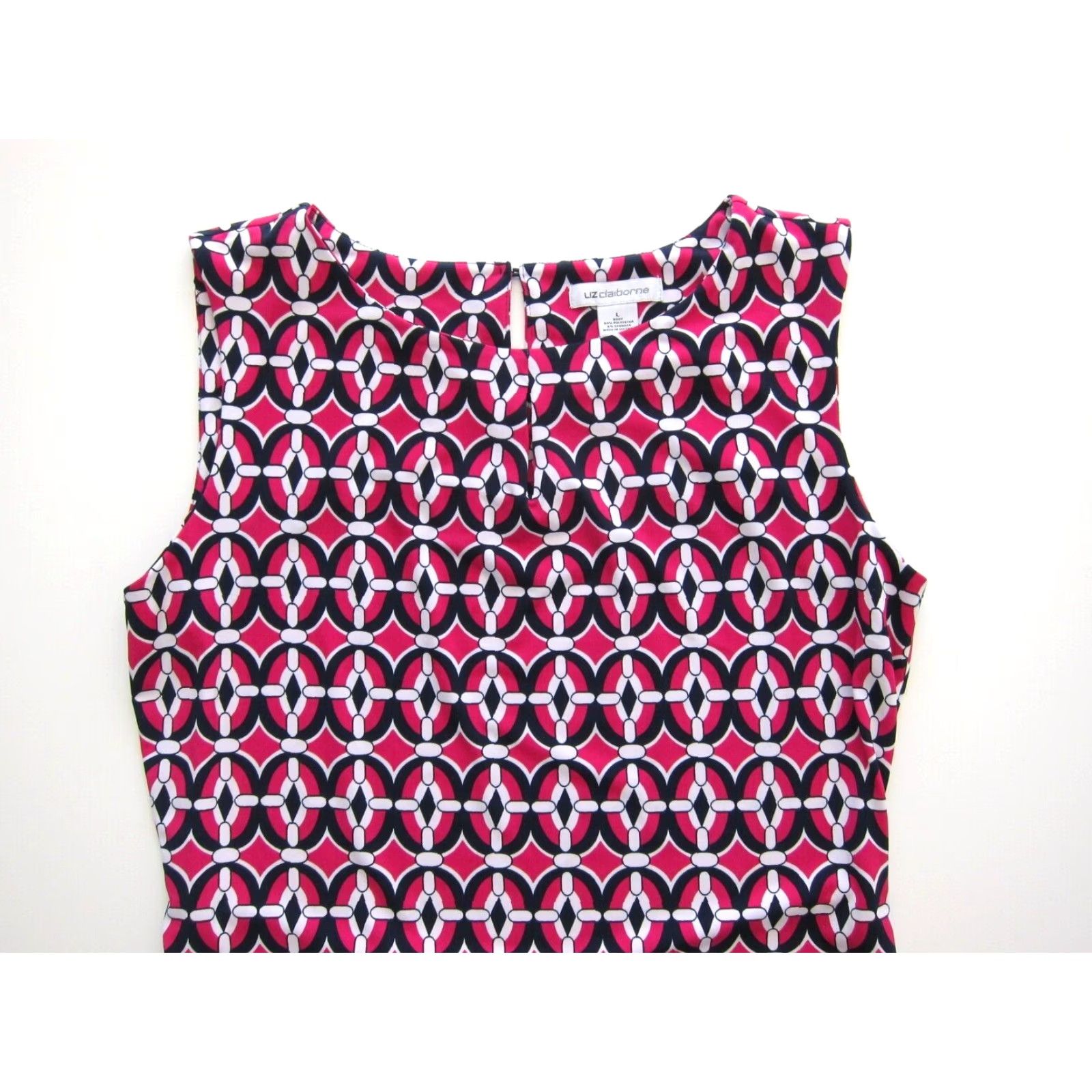 Liz Claiborne Vtg Liz Claiborne Pink Blue White Geometric Stretch Sleeveless Sheath Dress L Size L / US 10 / IT 46 - 3 Thumbnail