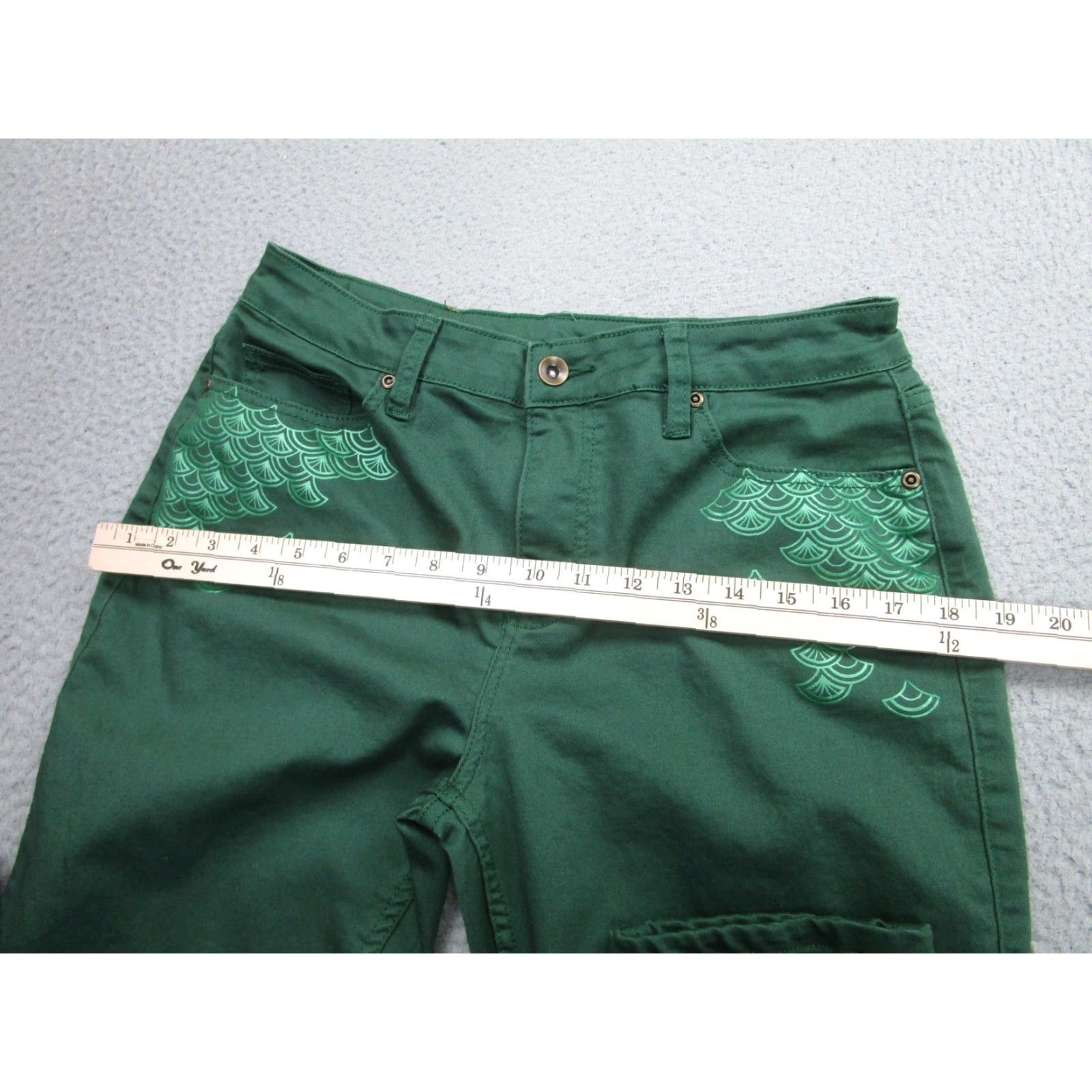 Vintage Disney Her Universe Pants Juniors 9 Green Stretch Skinny Twill Mermaid Scales Size 30" / US 8 / IT 44 - 5 Thumbnail