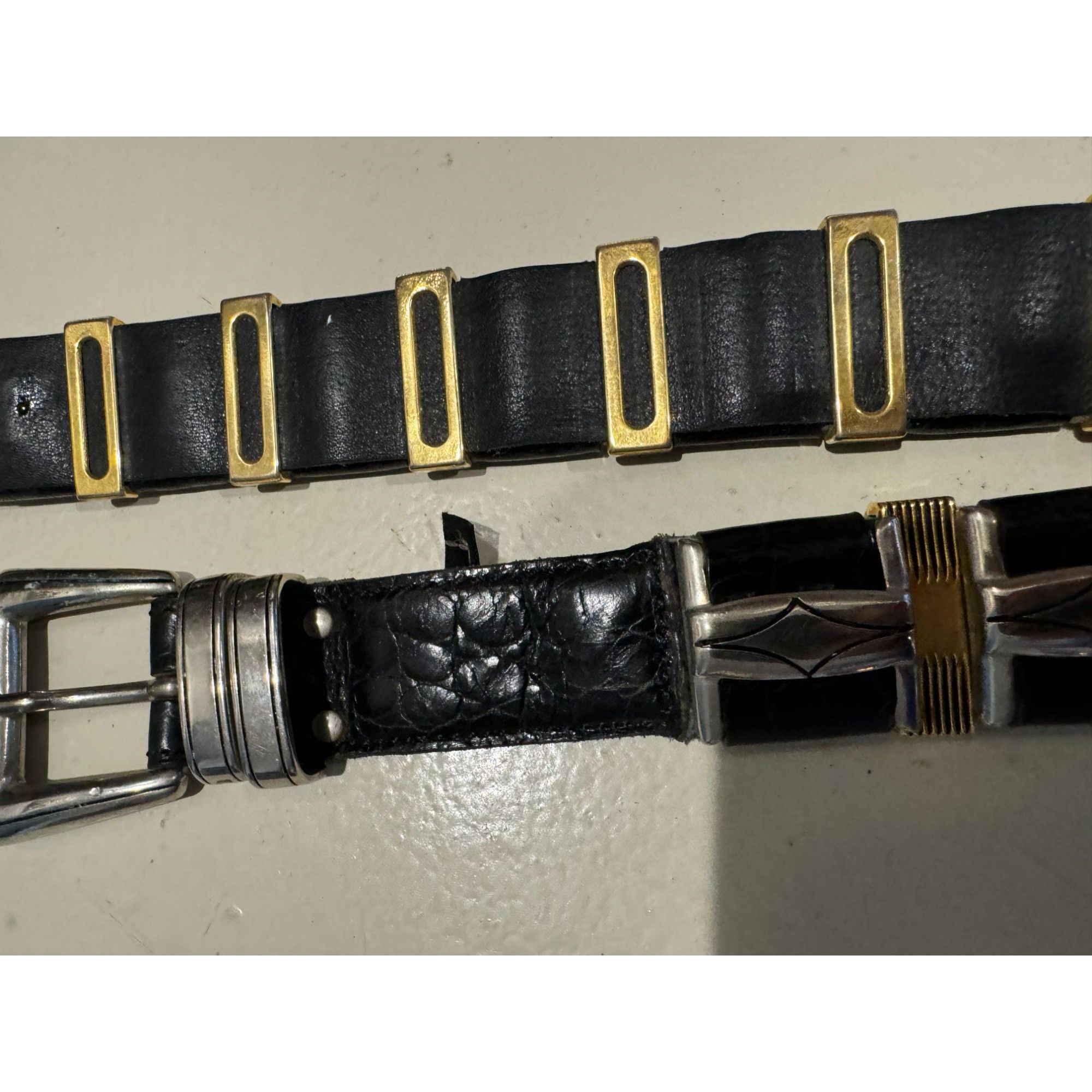 Vintage Nanni Italy Size 36 Stunning Black Leather Belt Size ONE SIZE - 2 Thumbnail