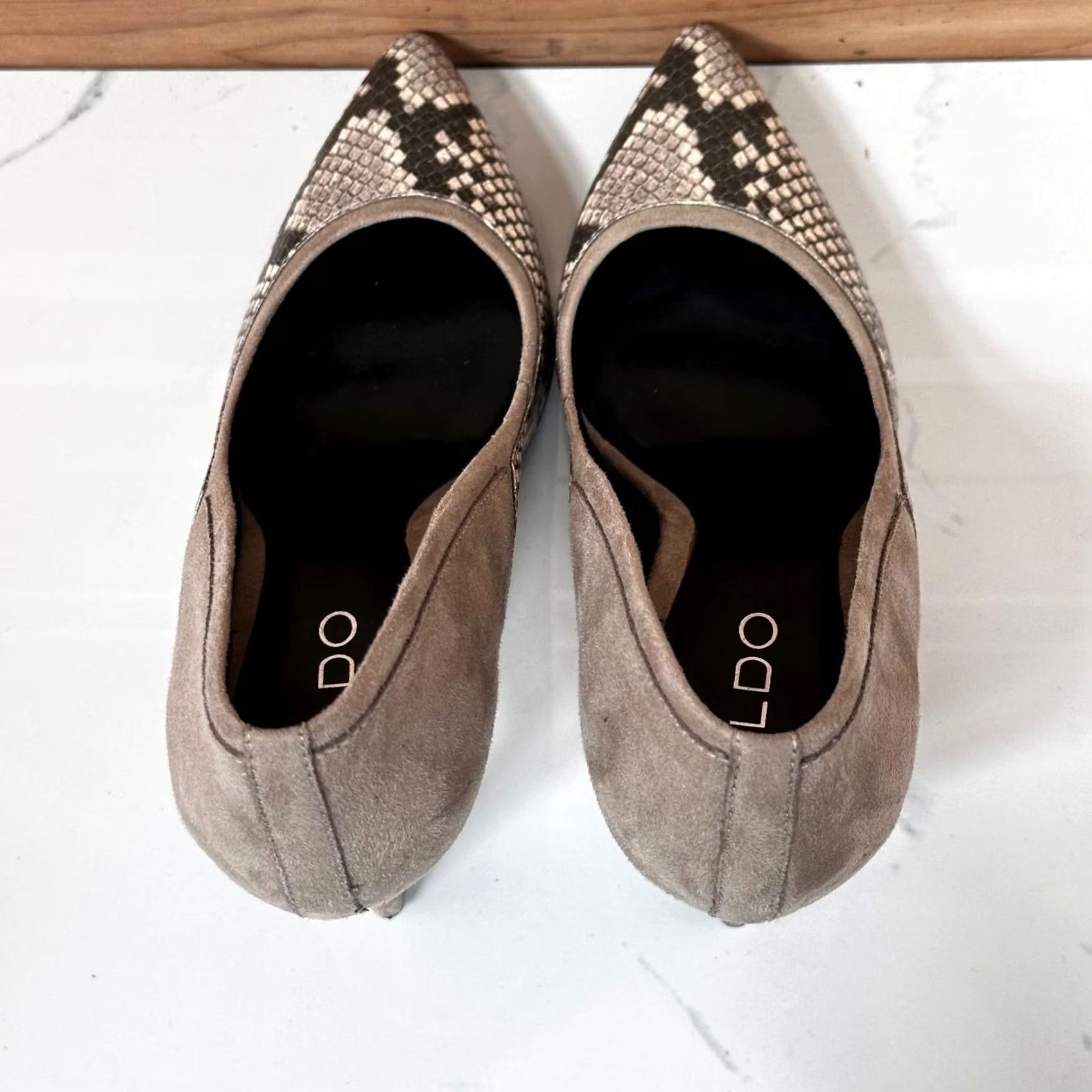Aldo ALDO Snakeskin Print Stiletto Heels Taupe Suede Pointed Toe Pumps Womens 7 US Size US 6 / IT 36 - 5 Thumbnail