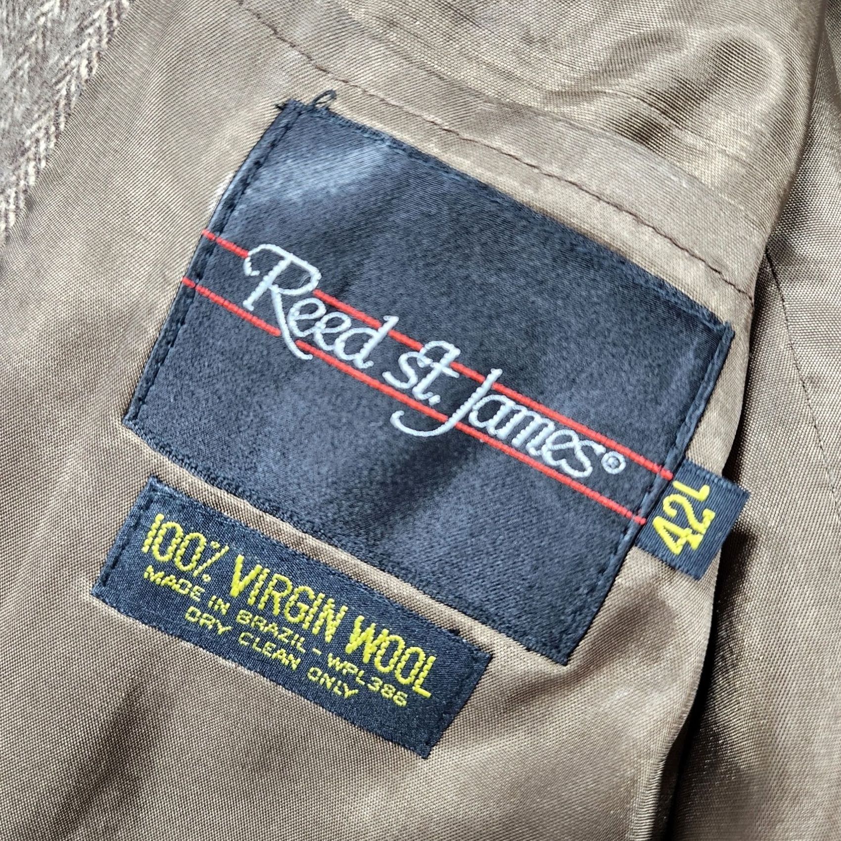 Vintage VINTAGE Reed St James Sport Coat Blazer Wool Brown Herringbone 42L Mens Wool Blazer Jacket Size 42R - 4 Thumbnail