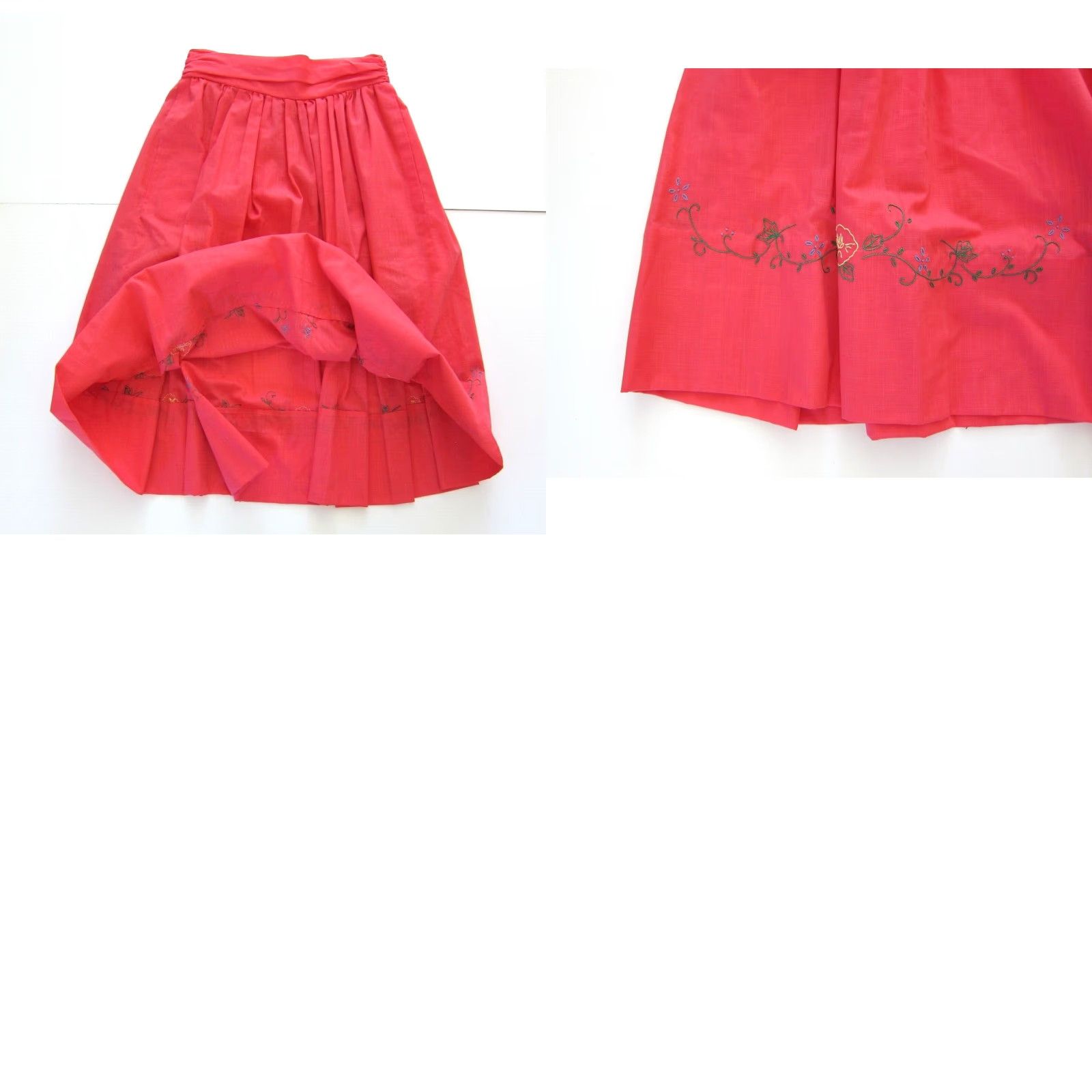 Vintage Vintage Handmade Pink Ruched Floral Embroidered Pocket High Rise Midi Skirt S Cool? Size 28" / US 6 / IT 42 - 8 Thumbnail