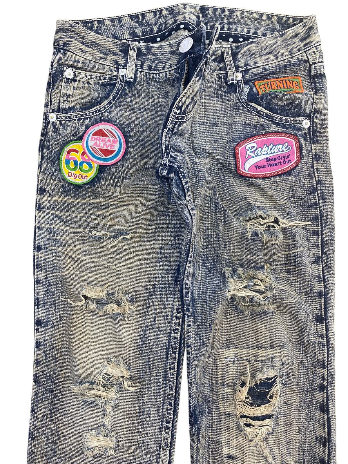 Japanese Brand Japanese Brand Acid Blue Wash Ripped Style Patchwork Jeans Size US 30 / EU 46 - 2 Thumbnail