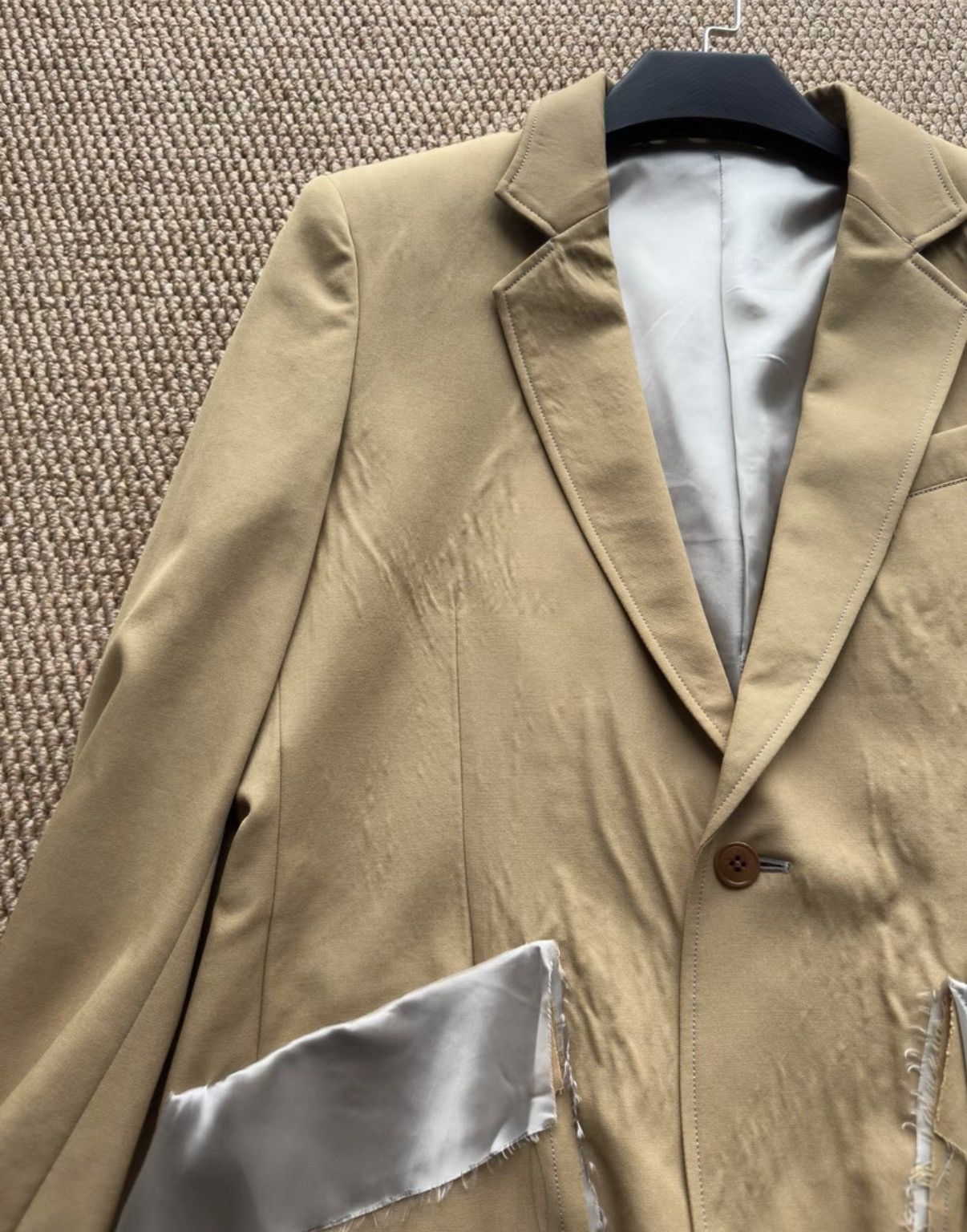 Sulvam Sulvam Khaki Deconstructed Blazer with Raw Edges K23 Size US M / EU 48-50 / 2 - 3 Thumbnail