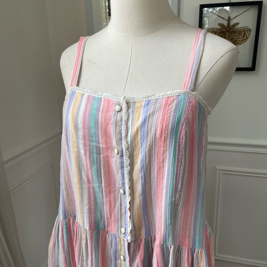 Vintage Vintage 90s Pastel Stripe Prairie Sundress S M Size S / US 4 / IT 40 - 4 Thumbnail