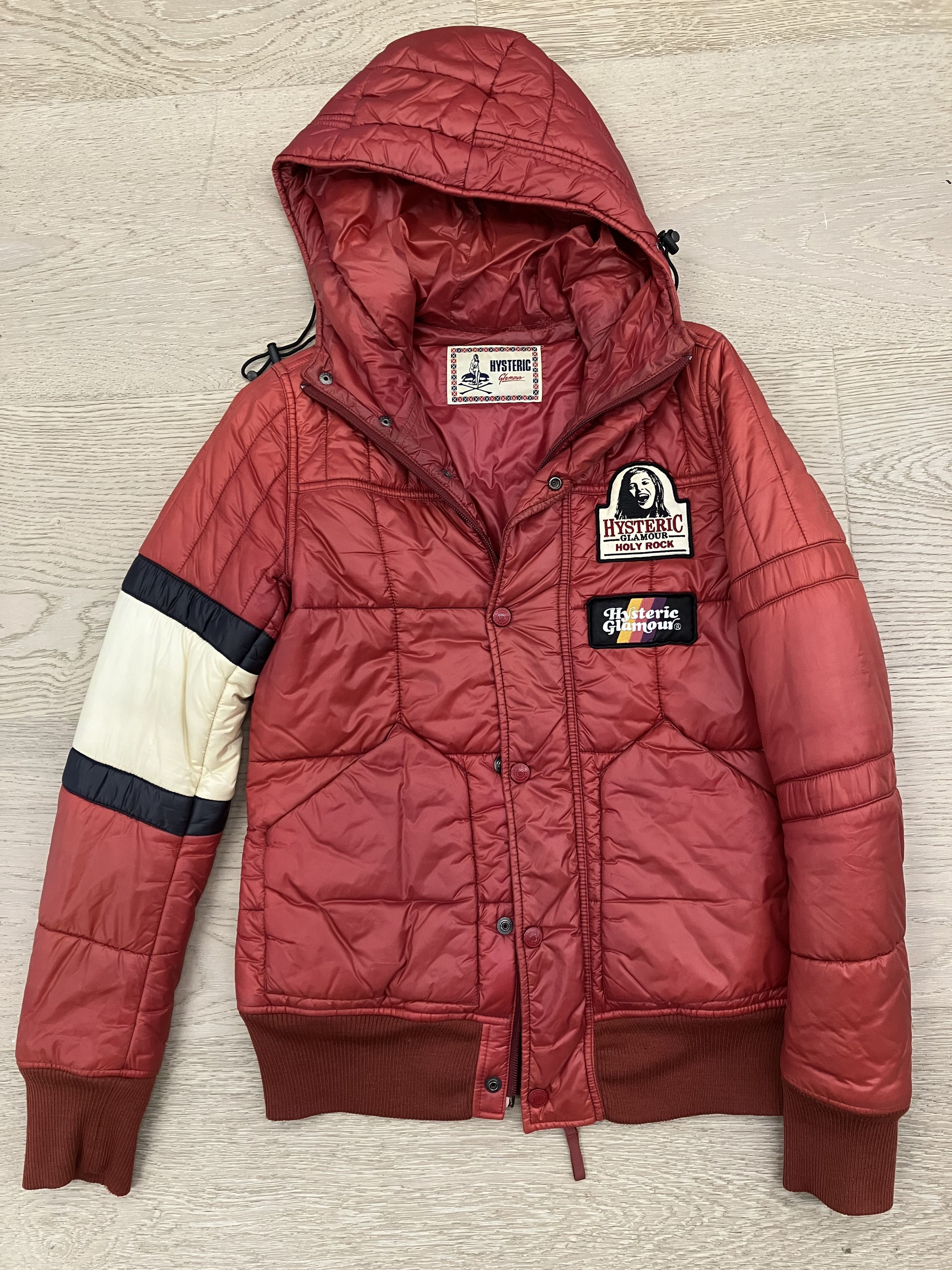 image of Hysteric Glamour Hooded Puffer Jacket in Red, Women's (Size Small)