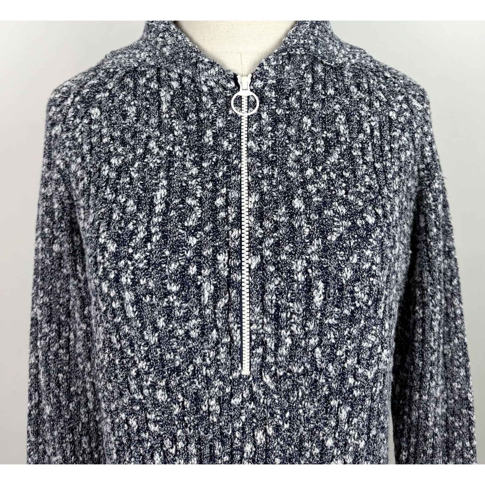 Vintage VINTAGE Womens Medium Sweater 70s Navy 1/2 Zip Raglan Knit Pullover Ski Size M / US 6-8 / IT 42-44 - 4 Thumbnail