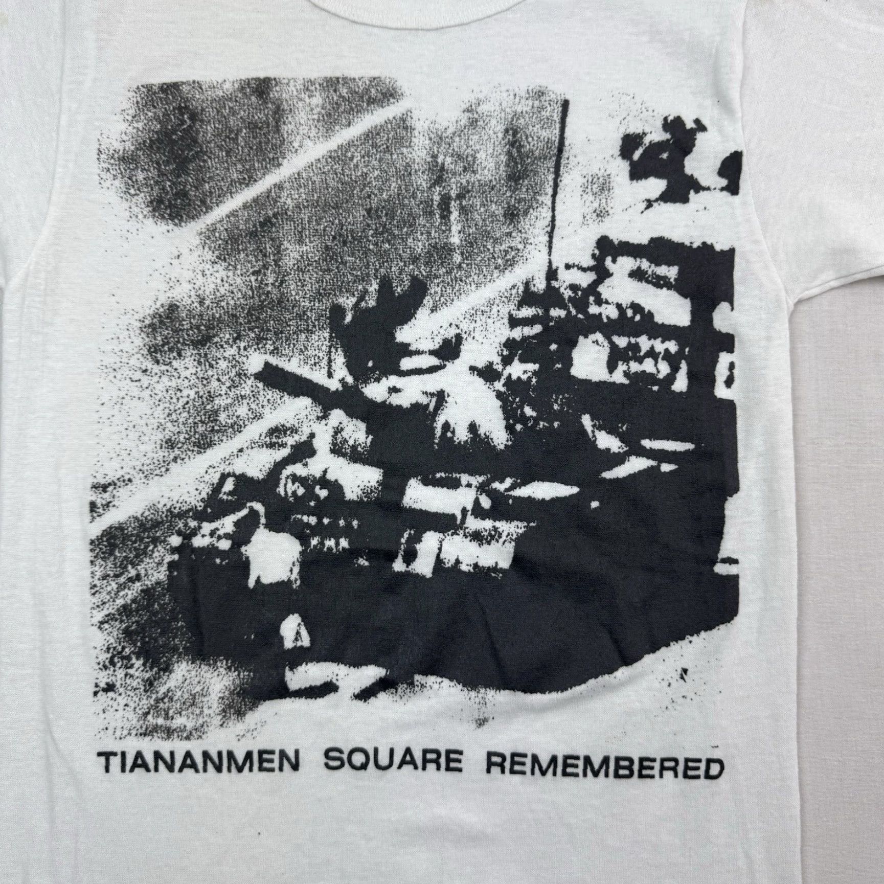 Vintage VINTAGE Tianamen Square Remembered T Shirt Adult Small White 80s Paper Thin Mens T-Shirt 80s White Short Sleeve Crew Neck Size US S / EU 44-46 / 1 - 2 Thumbnail