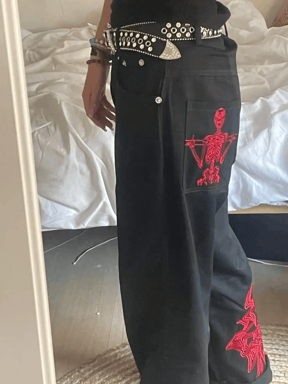 Japanese Brand × Vintage Retro Y2K jeans skeleton straight Trousers Wide Leg Size US 30 / EU 46 - 8 Thumbnail