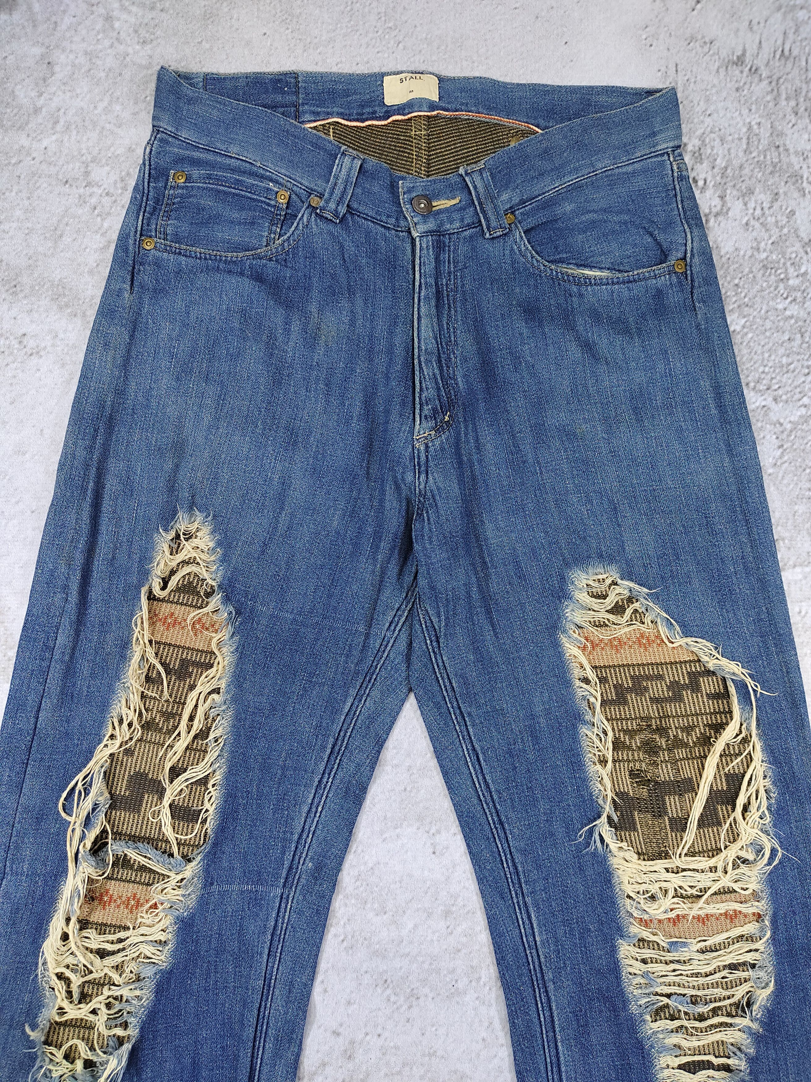 Japanese Brand STALL🇯🇵 Tribal Woven Layer Distressed Selvedge Denim Jeans Size US 34 / EU 50 - 2 Thumbnail