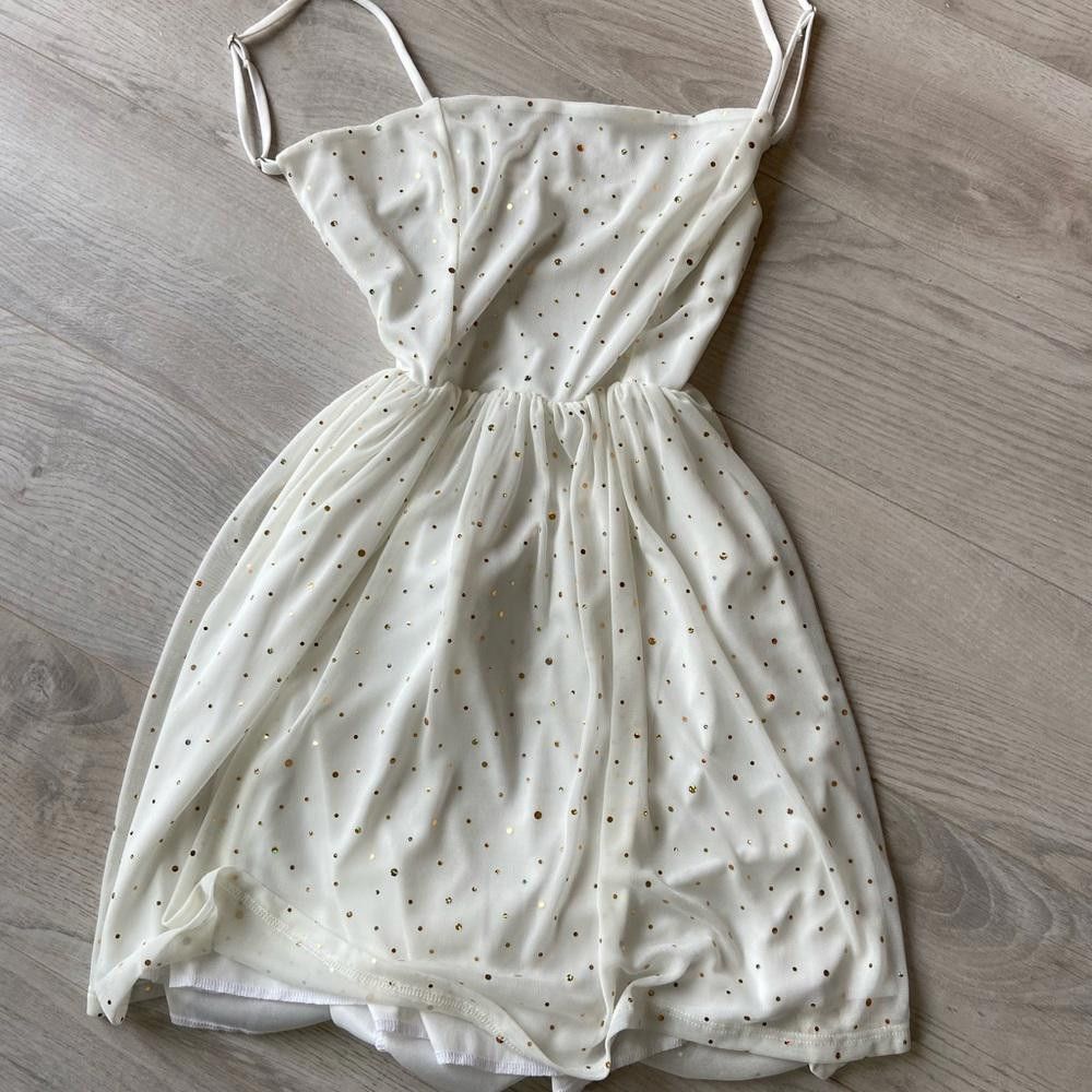 Designer Lucy In The Sky White and Gold Polka Dot Open Back Dress Size S / US 4 / IT 40 - 2 Thumbnail
