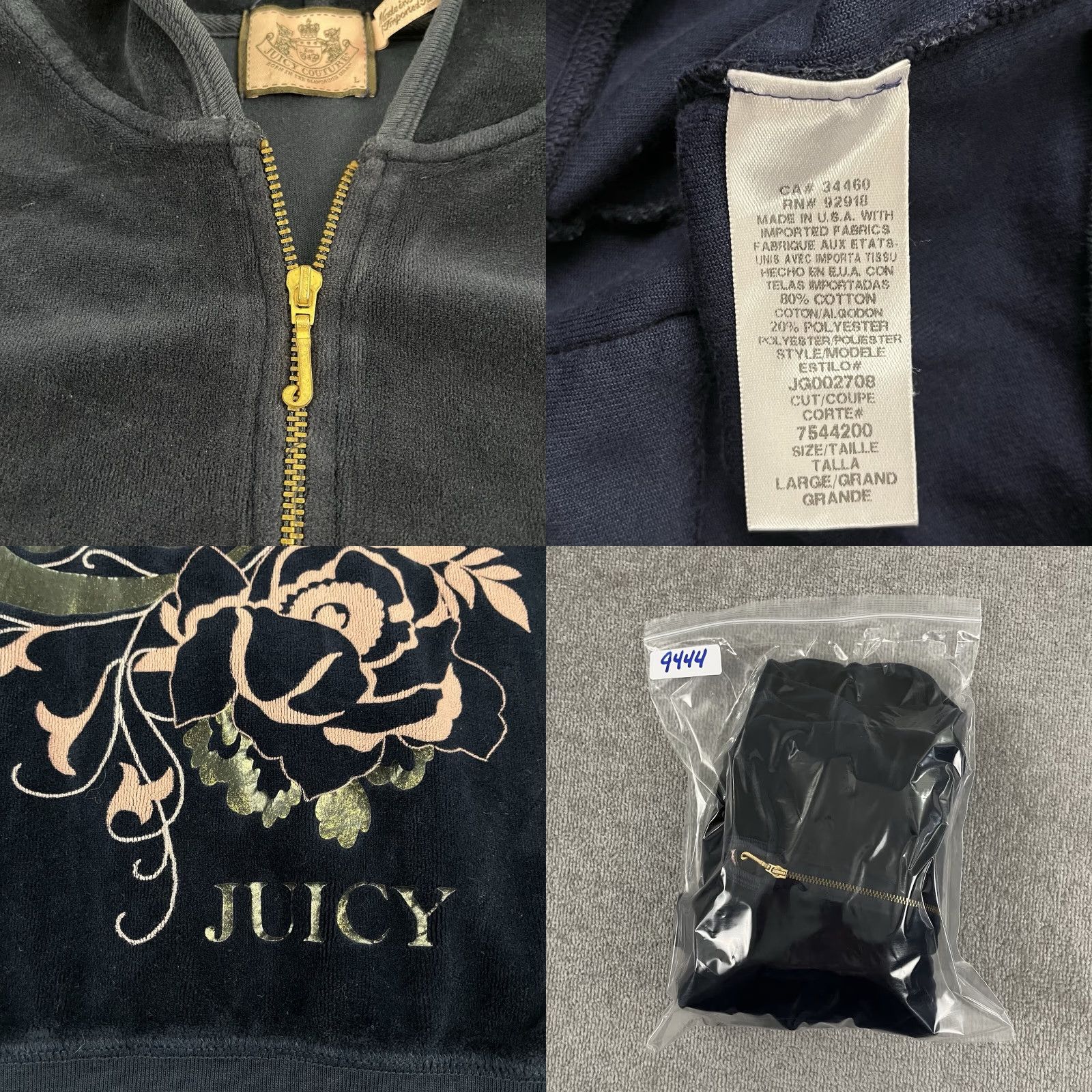 Juicy Couture JUICY COUTURE Hooded Jacket Womens Large Blue Camouflage Zip Up Athleisure Retro Size L / US 10 / IT 46 - 8 Thumbnail