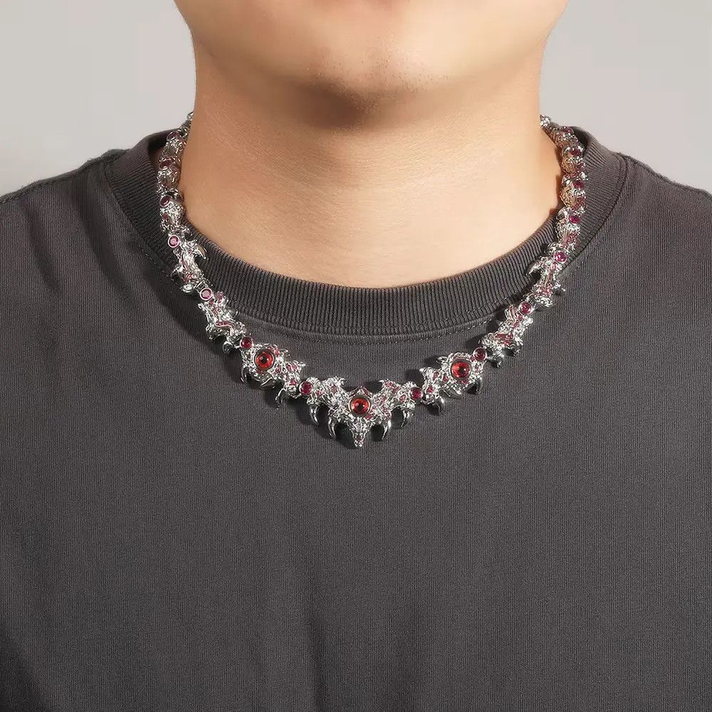 Jewelry Iced Out Silver Color Red Eyes Chain Necklace Size ONE SIZE - 1 Thumbnail