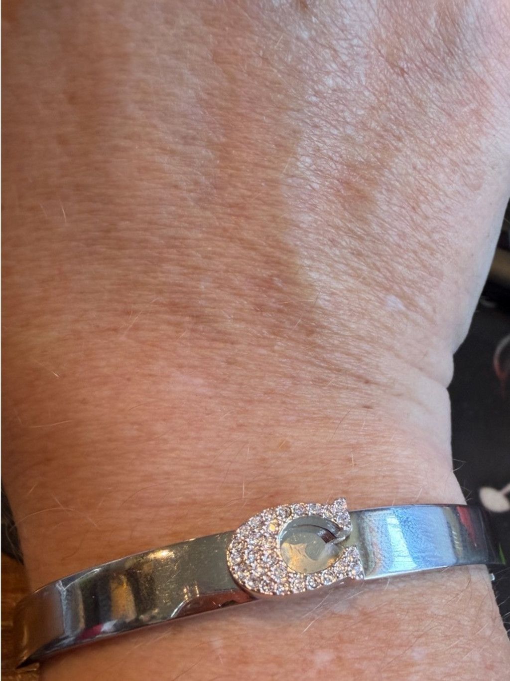 Coach Coach Silver Tone Crystal “C” Hinged Bangle Bracelet Cuff Size ONE SIZE - 3 Thumbnail