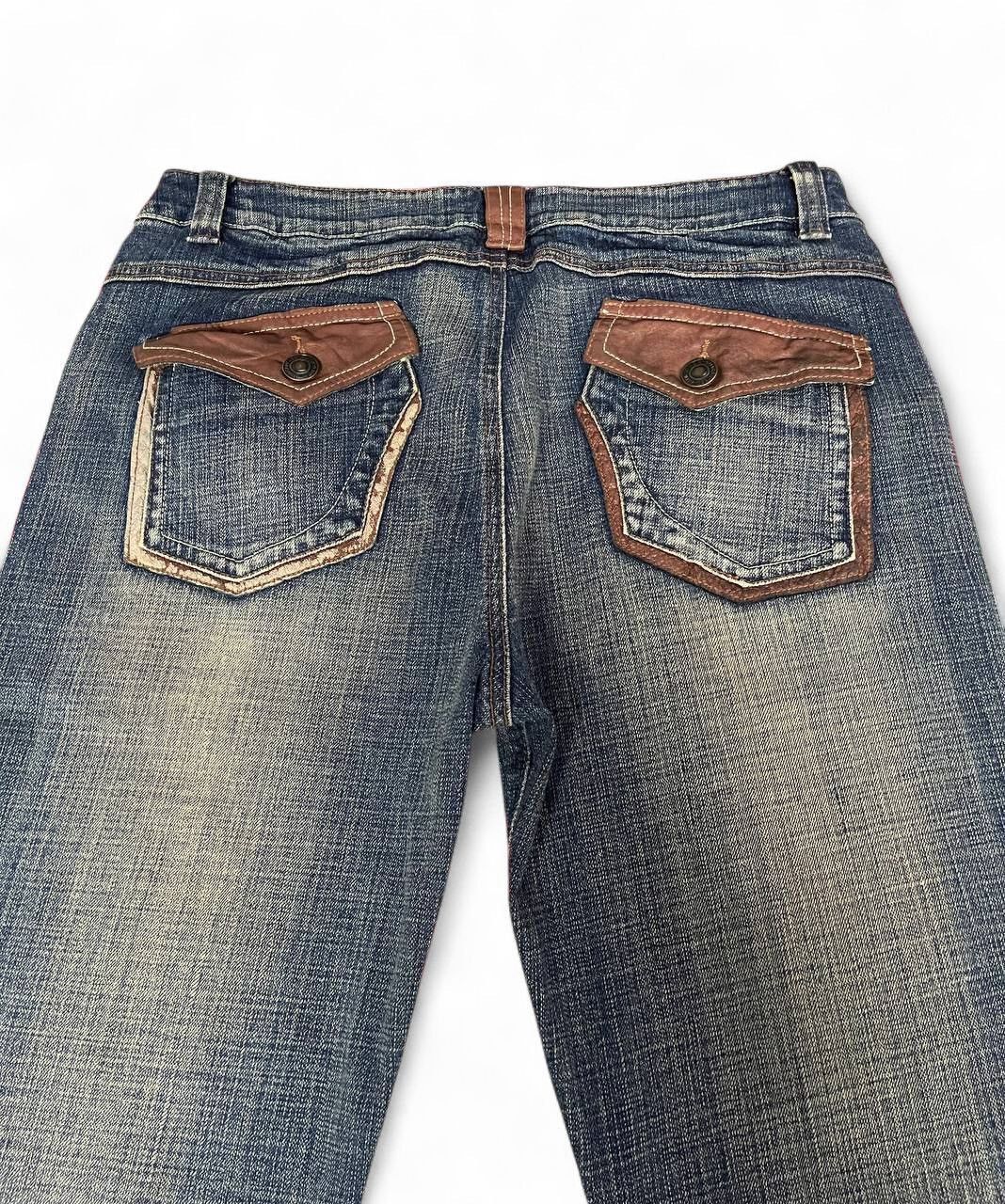 Tornado Mart Flare Jeans mud rusty pu leather pocket style multipocket Size US 33 - 12 Thumbnail