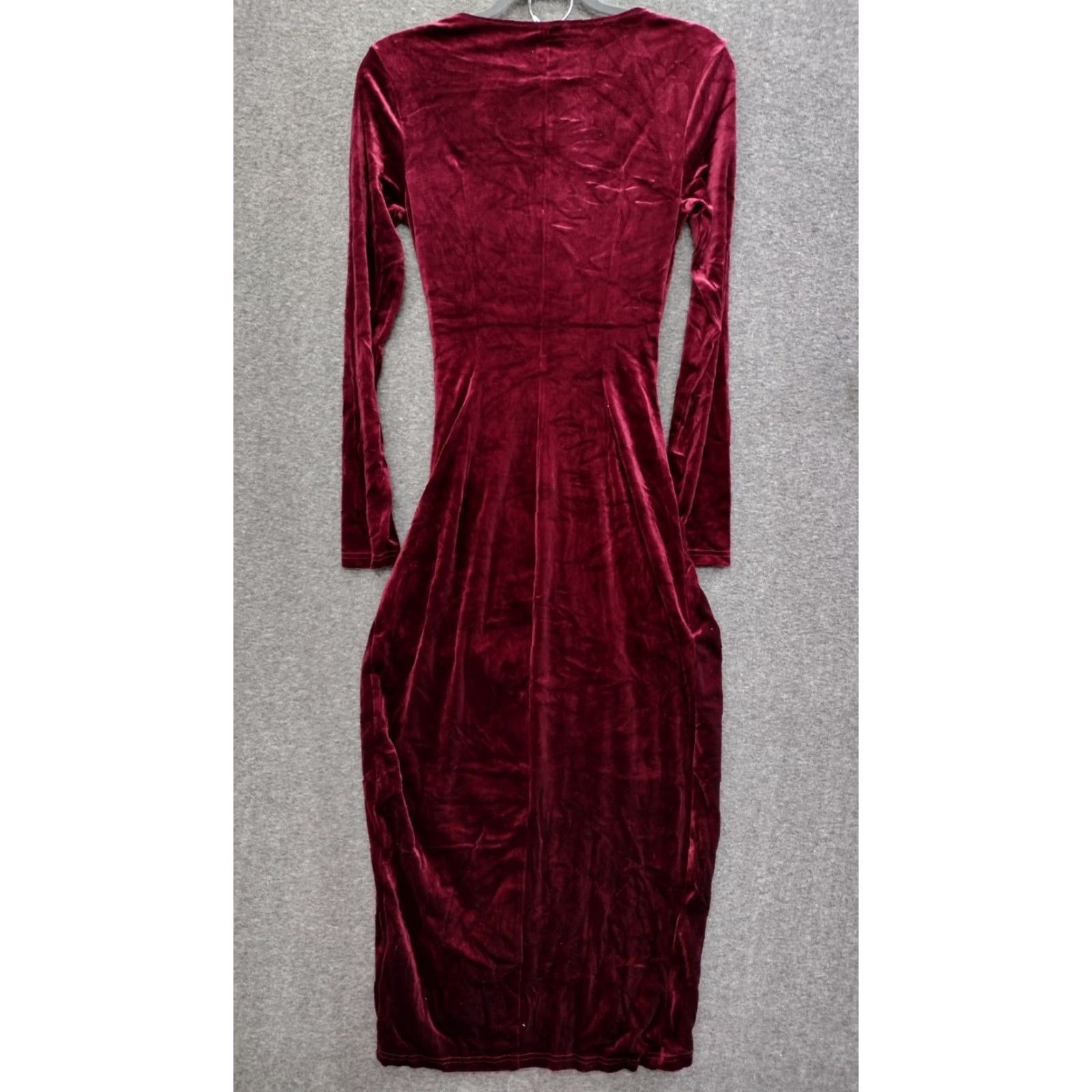 Velvet Dirass Women Dress S Burgundy Velvet Bodycon Ruched Cocktail Over Lap Dress Size S / US 4 / IT 40 - 2 Thumbnail
