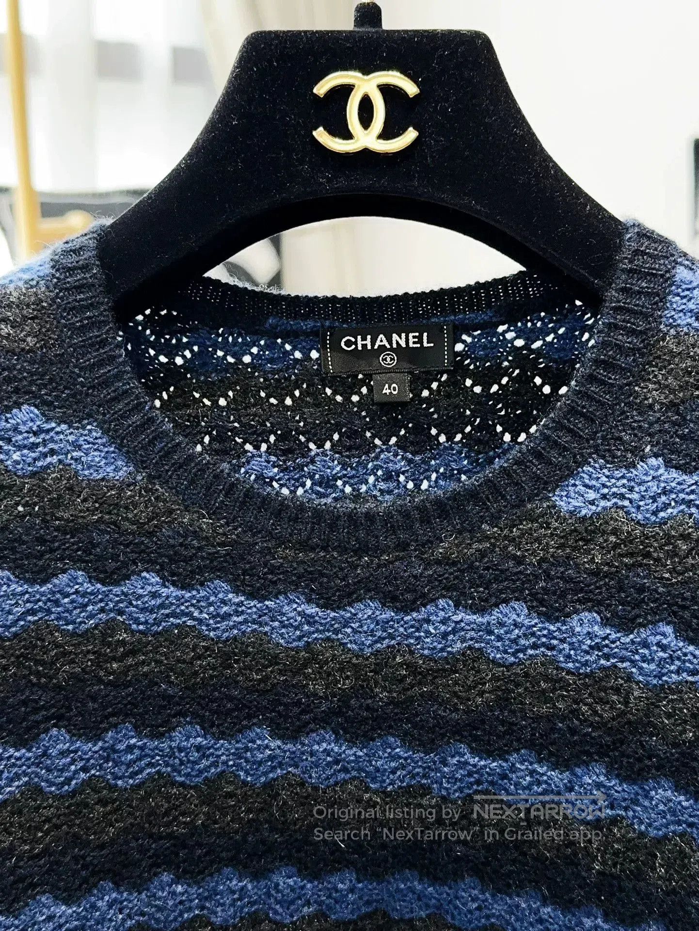 Chanel Chanel 17K Blue Black Stripe Knit Dress. Size US L / EU 52-54 / 3 - 4 Thumbnail