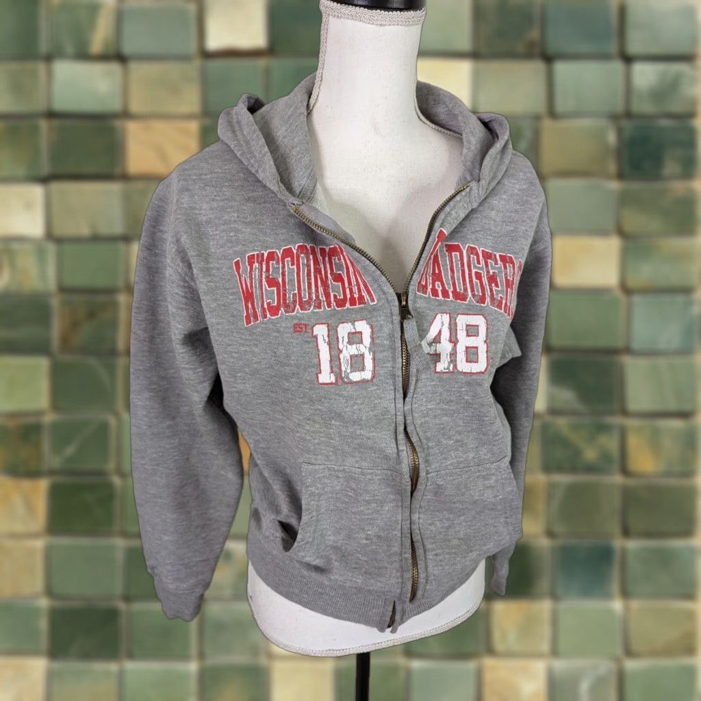 NCAA VINTAGE Wisconsin Badgers Sweatshirt Women's L Full Zip Gray Hoodie NCAA Size L / US 10 / IT 46 - 1 Thumbnail
