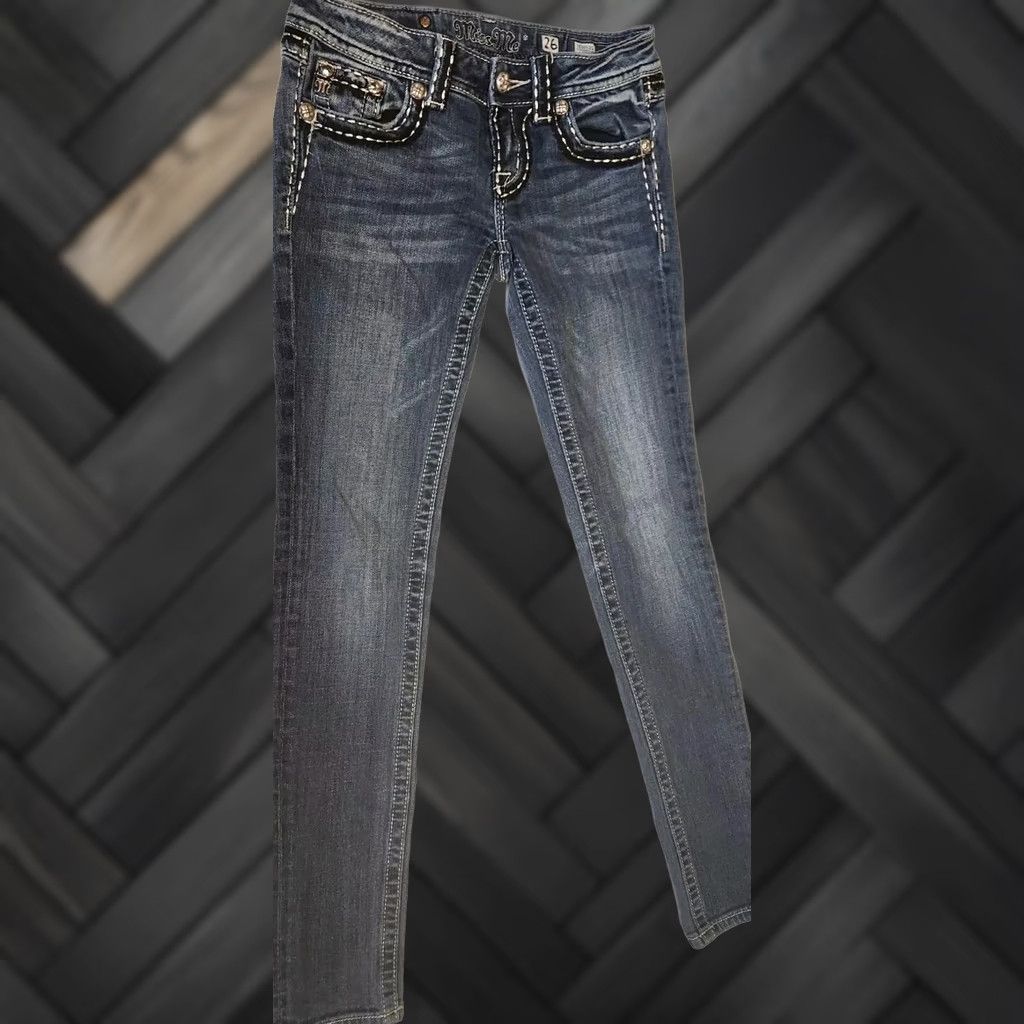 Miss Me MISS ME Jeans Skinny Womens 26x32 Bejeweled Stretch Denim Blue JE1052SL Fashion Designer Size 26" / US 2 / IT 38 - 1 Thumbnail