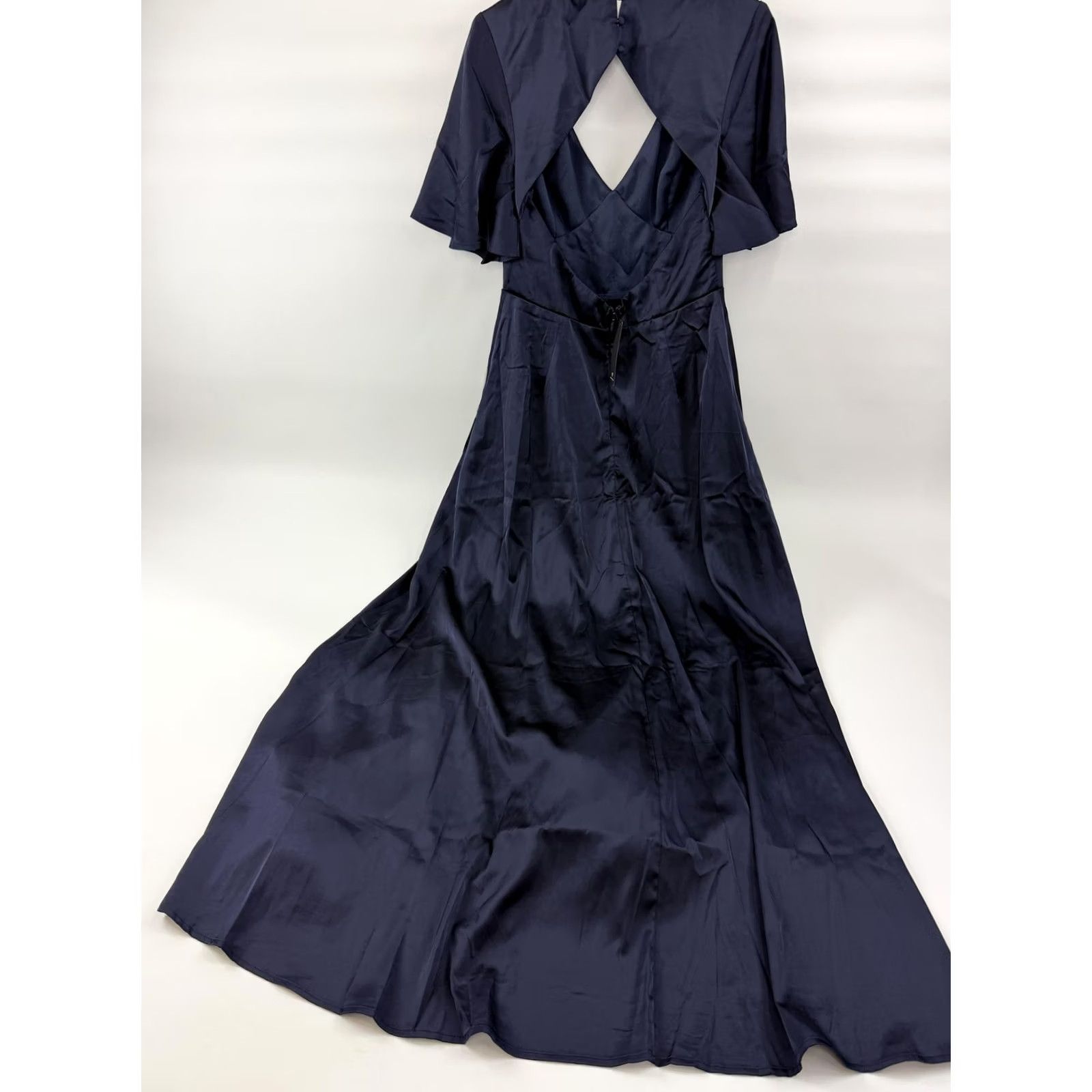 Lulus Lulus Dress Womens Large Blue Satin Flutter Sleeve V-Neck Cutout Maxi Gown Size L / US 10 / IT 46 - 5 Thumbnail