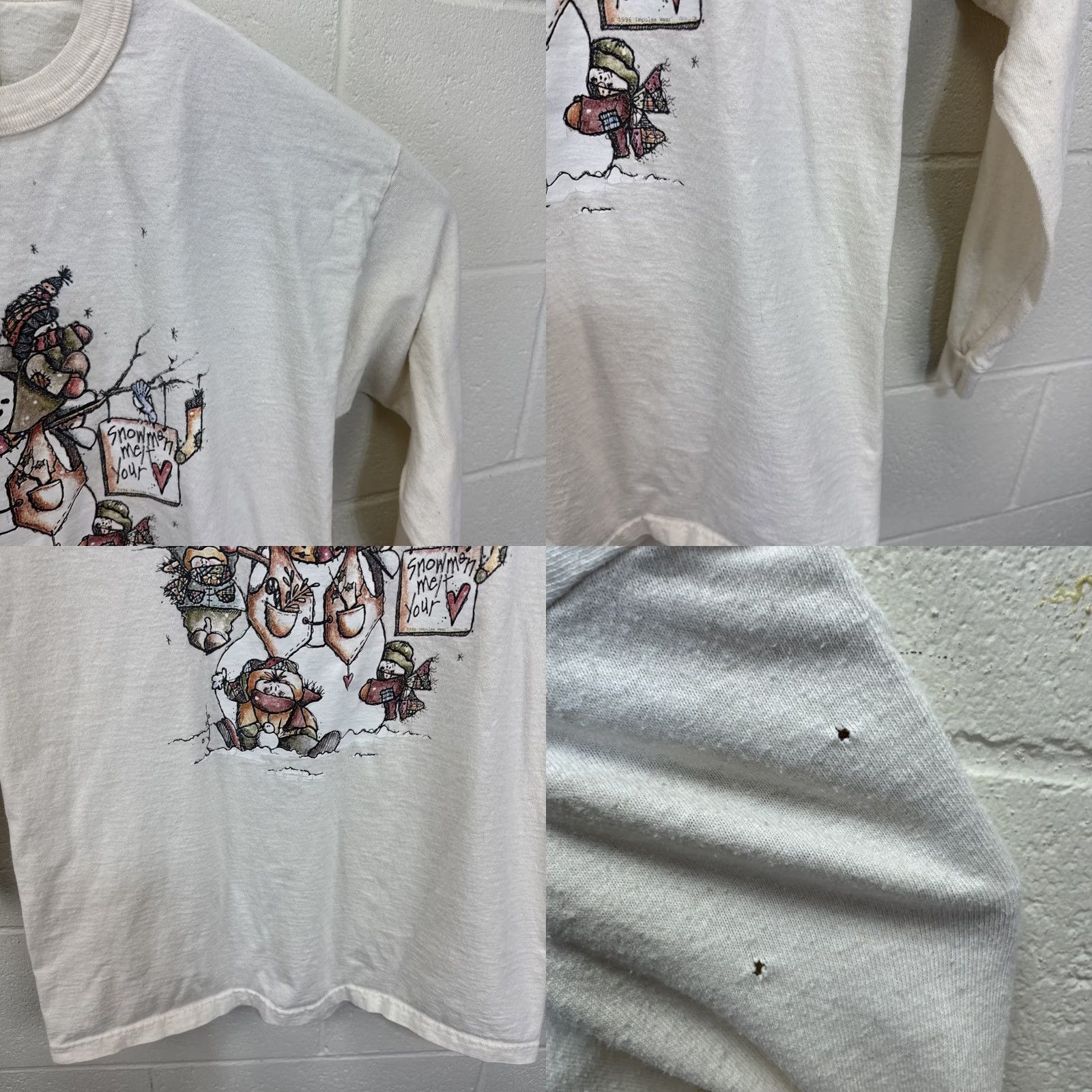 Vintage VINTAGE Snowman Shirt Long Sleeve Large Snowmen Melt Your Heart Sweetheart Beige 1990s Size L / US 10 / IT 46 - 8 Thumbnail