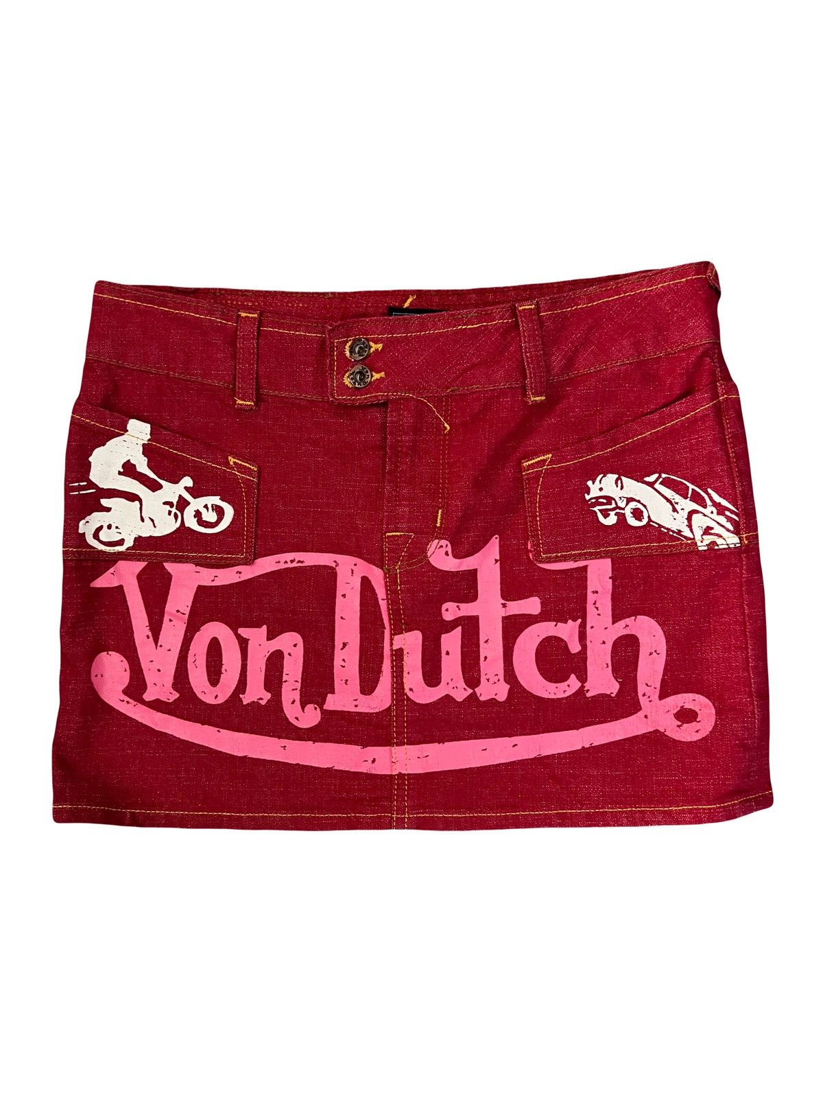 Von Dutch RARE Vondutch Y2k racing print mini skirt 🥀💋 Size 26" / US 2 / IT 38 - 3 Thumbnail