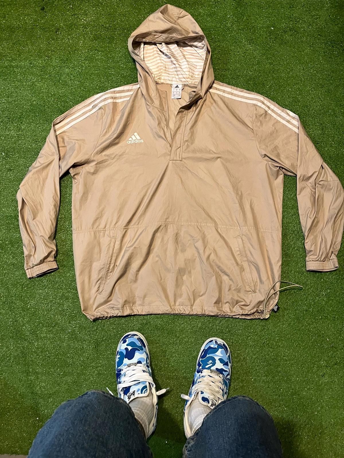 Adidas Adidas Men's Beige Windbreaker Jacket with Hood, Size 2XL Size US XXL / EU 58 / 5 - 1 Thumbnail