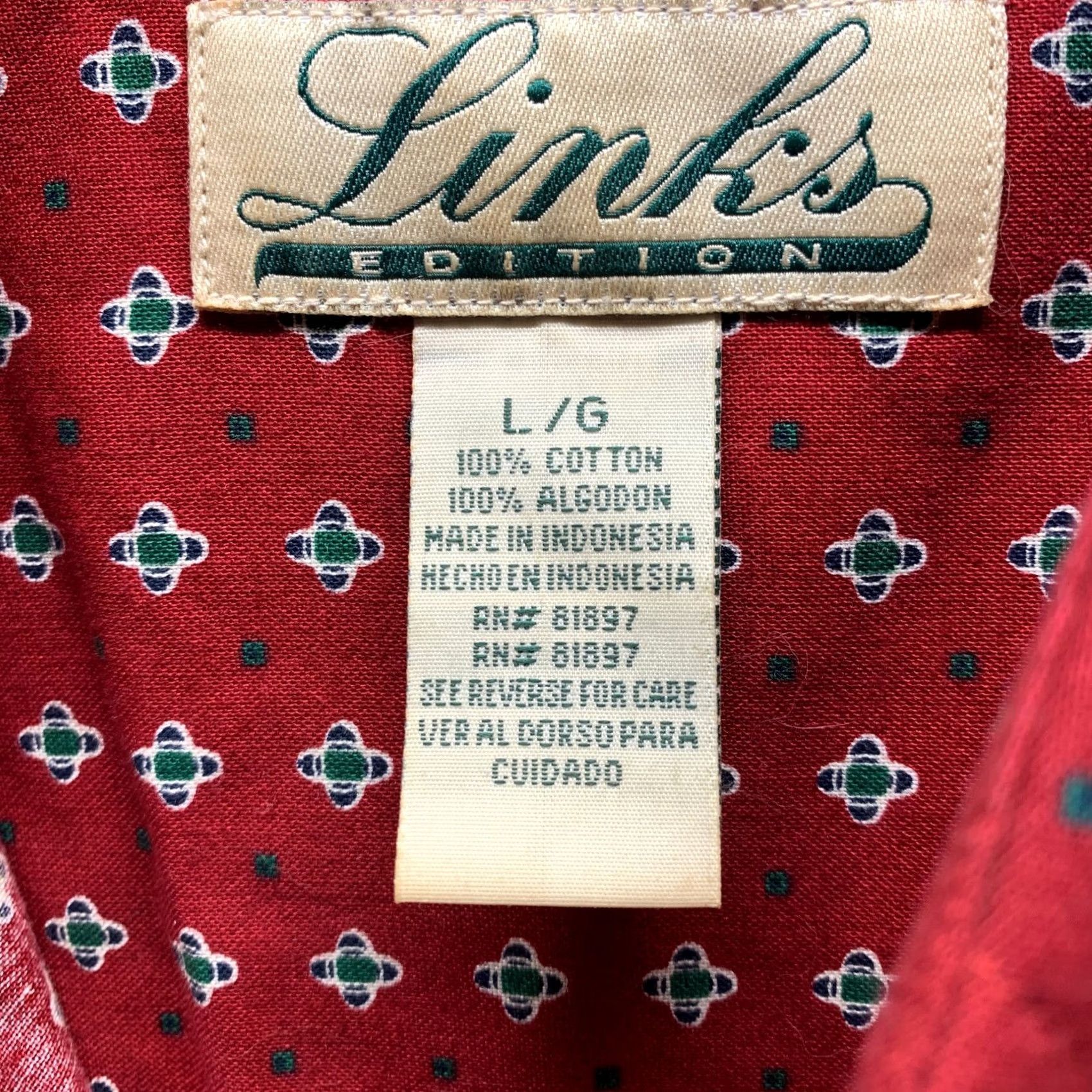 Vintage Links Shirt Adult Large Red Diamond Casual Button Up Golfing Cotton Mens Light Size US L / EU 52-54 / 3 - 7 Thumbnail
