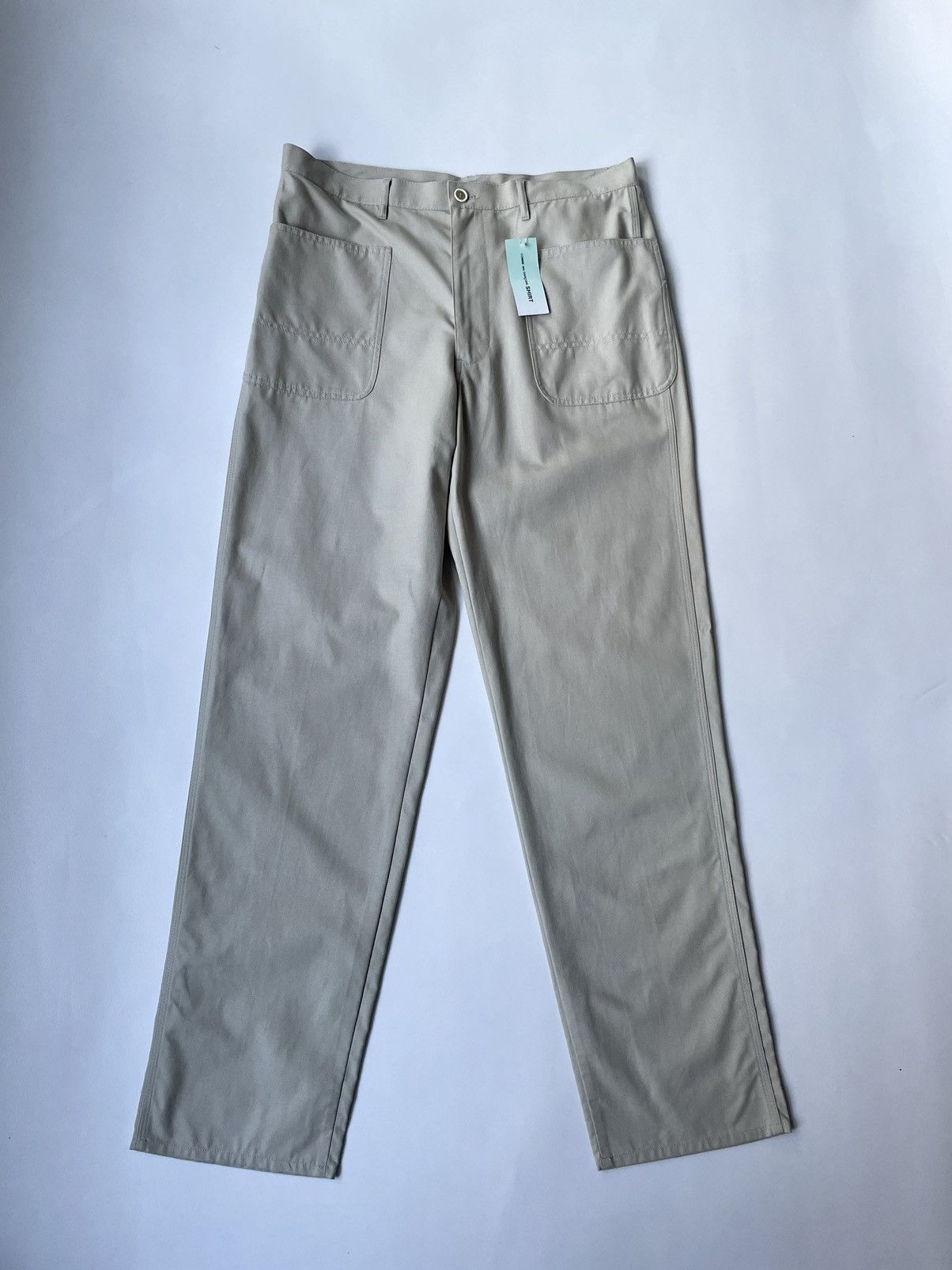 image of Comme Des Garcons ‘Back To Front Pocket’ Utility Trousers in Beige, Men's (Size 36)