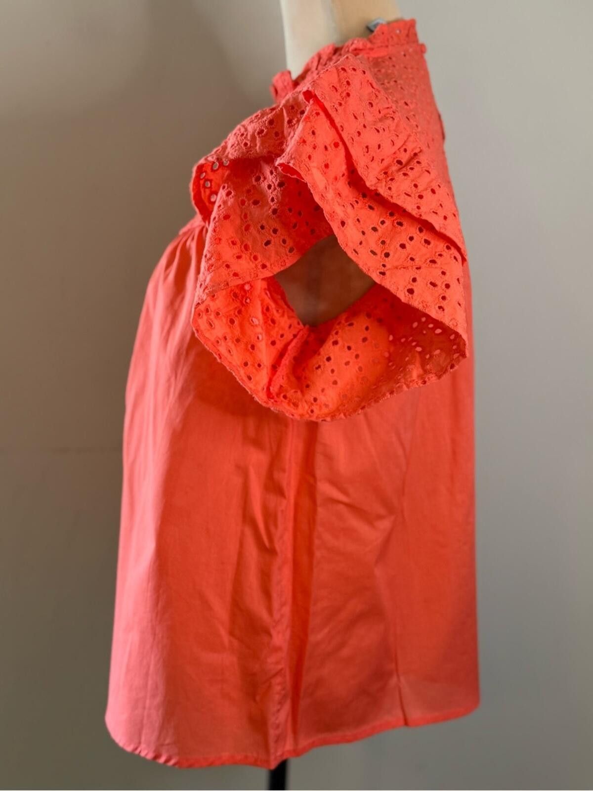 Other a new day reddish orange islet lace ruffled sleeve top SZ SM Size S / US 4 / IT 40 - 3 Thumbnail