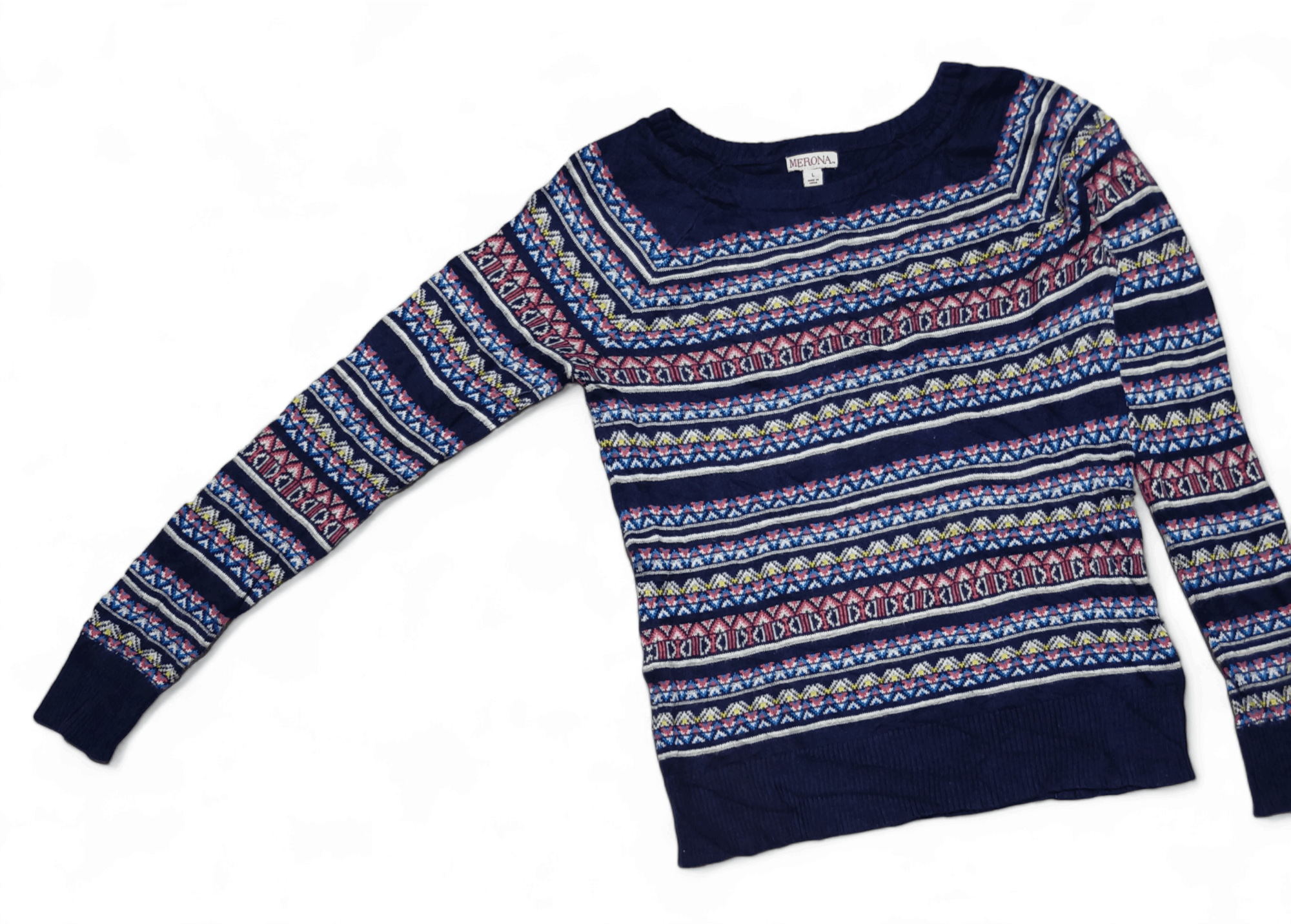Other Vintage 90s MERONA Ethnic Pattern Knit Women's Thin Sweater Size L / US 10 / IT 46 - 4 Thumbnail