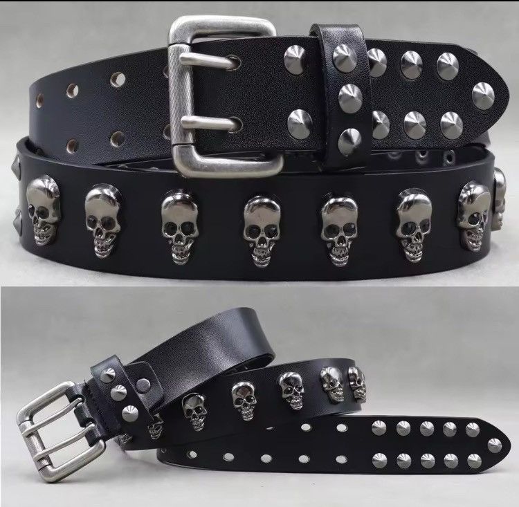 Leather Skull Studded Punk VS Cowboy Belts Size ONE SIZE - 1 Thumbnail