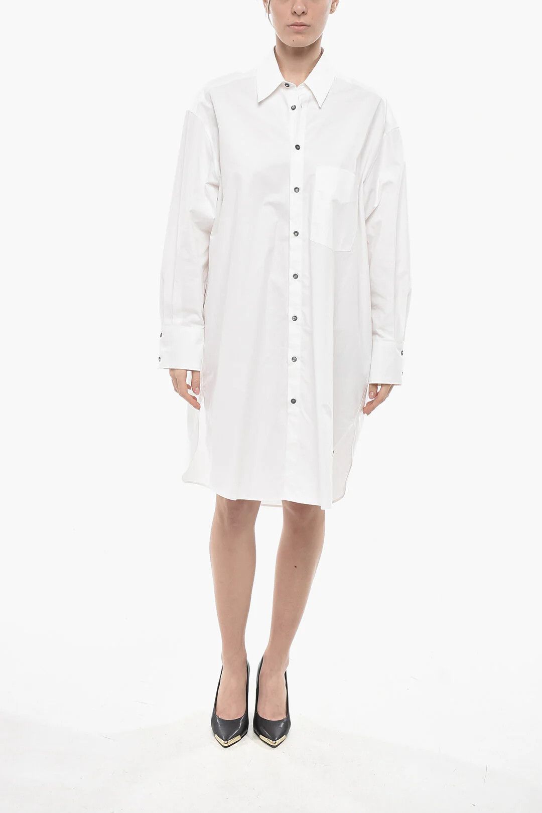 Palm Angels og1mm0326 Poplin Shirt Dress in White Size M / US 6-8 / IT 42-44 - 2 Thumbnail