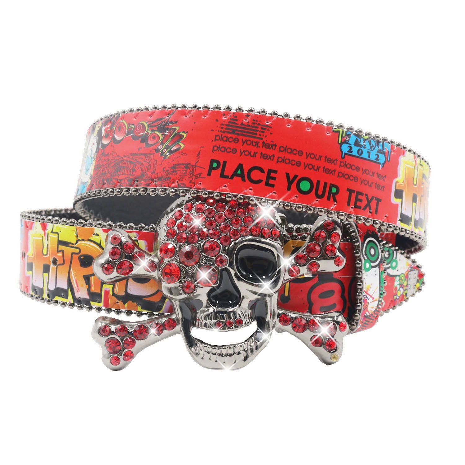 Designer Skull Design Vintage Belt Riveted Belts Menswear Accessories Size ONE SIZE - 3 Thumbnail