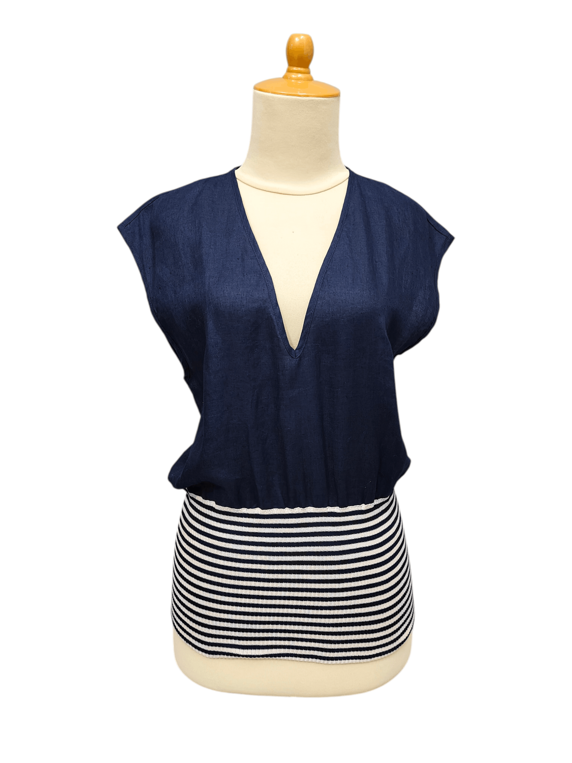 90s Valentino Garavani - Miss V Striped Knit Waist Linen