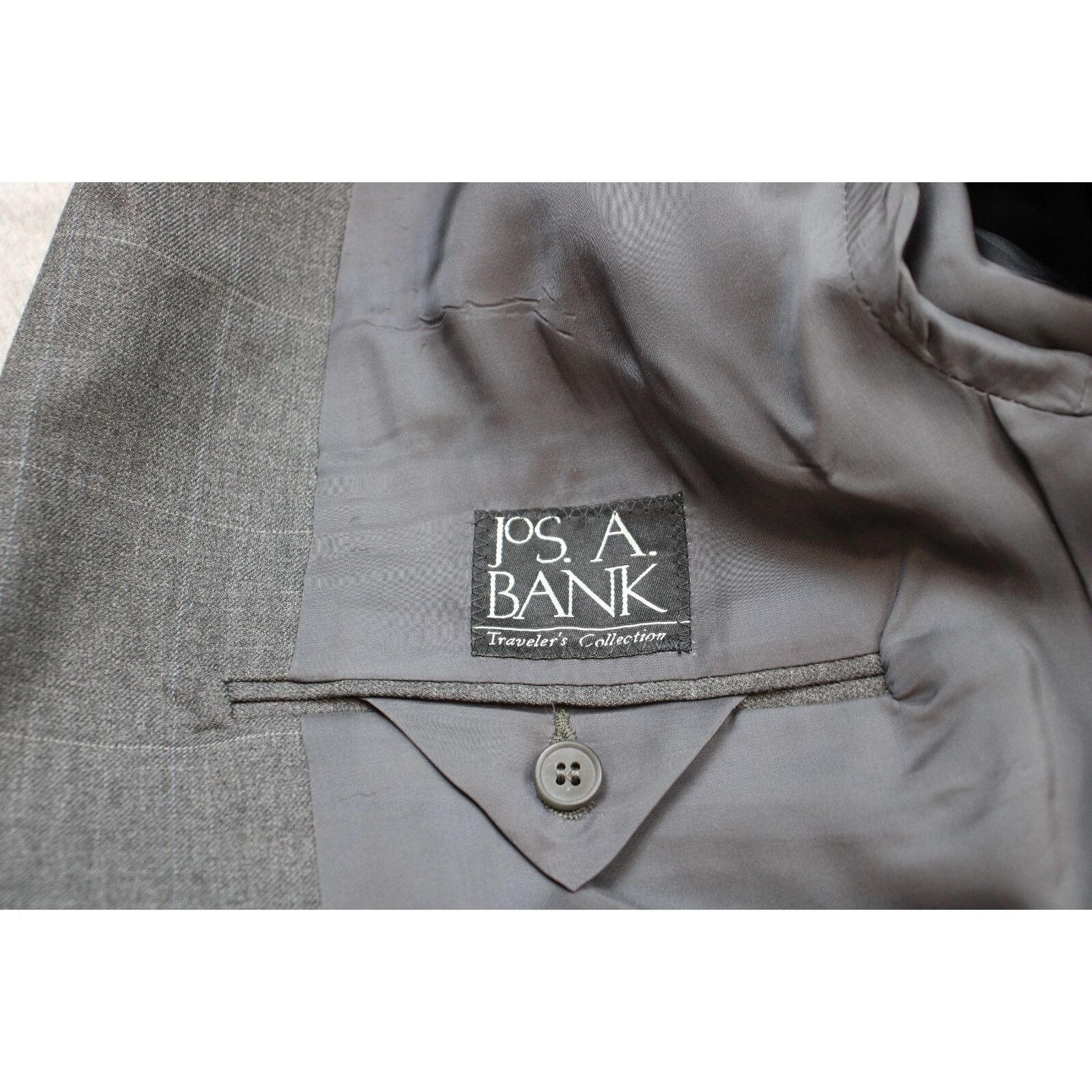 Jos. A. Bank Jos A Bank Blazer Men 44S Gray Check 100% Wool 2 Button Size 44S - 3 Thumbnail