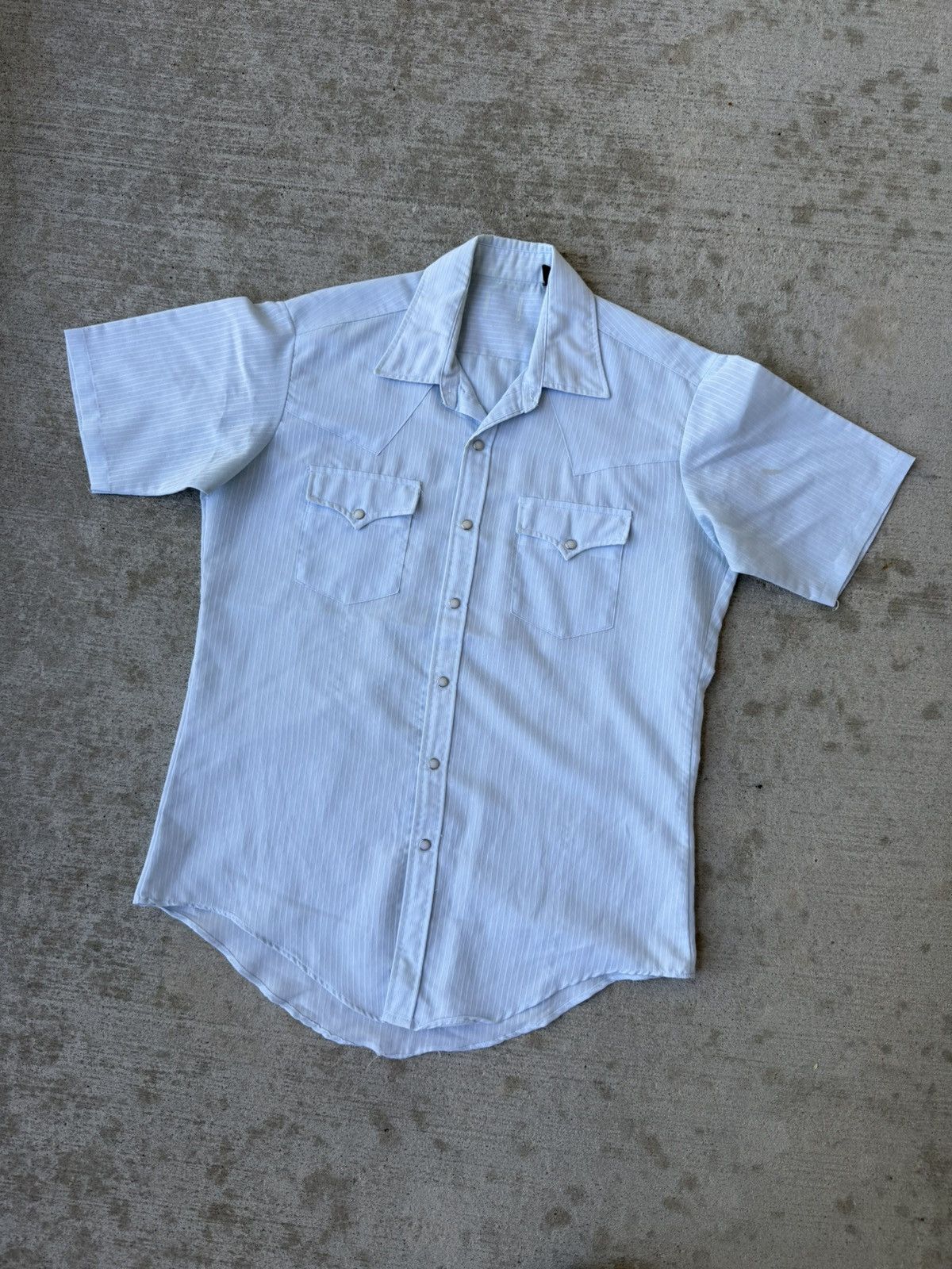 Vintage 70s Pearl Snap Pinstripe Western Short Sleeve Button Up Size US L / EU 52-54 / 3 - 2 Thumbnail