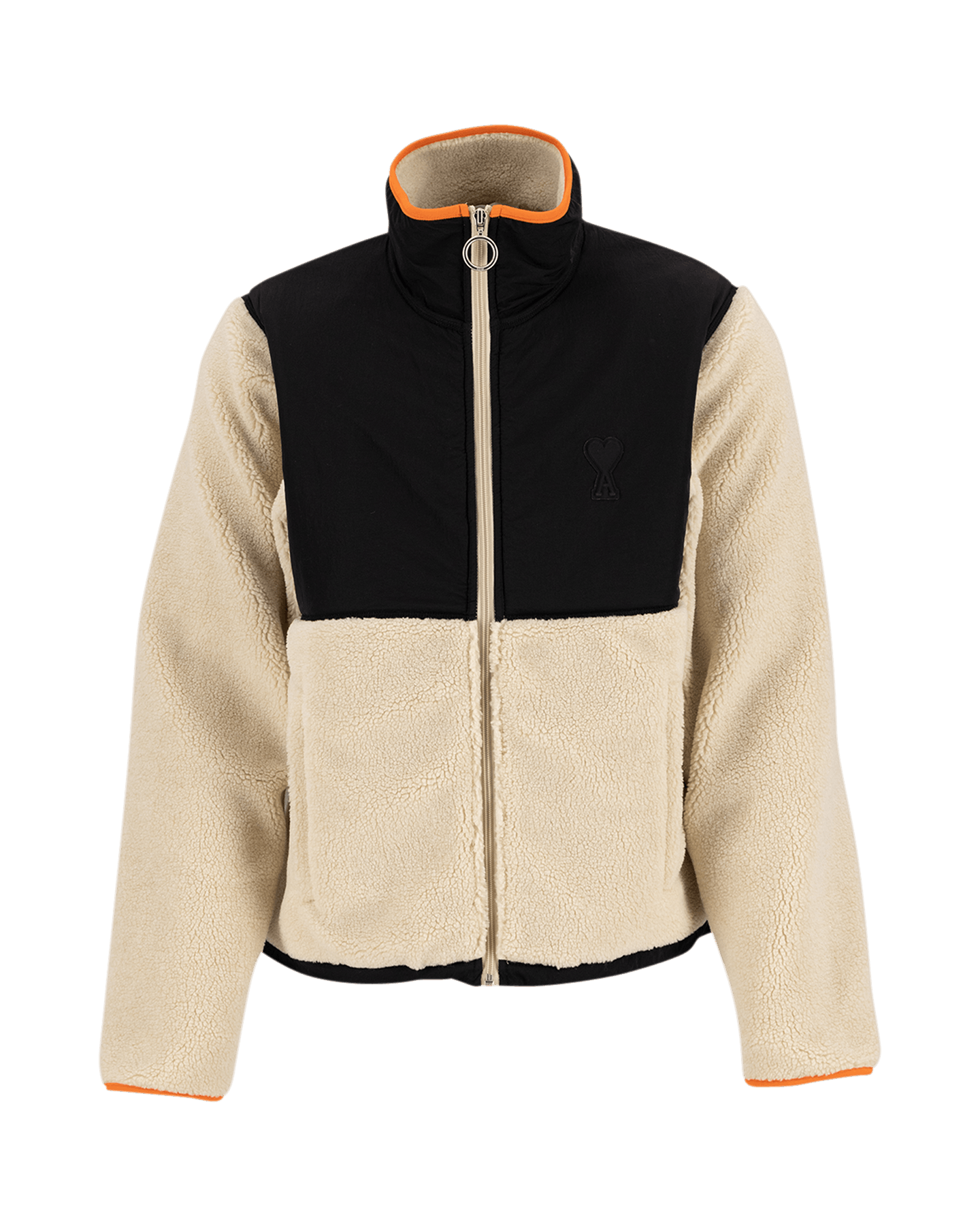 image of Ami Paris Ami De Coeur Sherpa Fleece Zipped Jacket in Beige/Off White, Men's (Size Small)