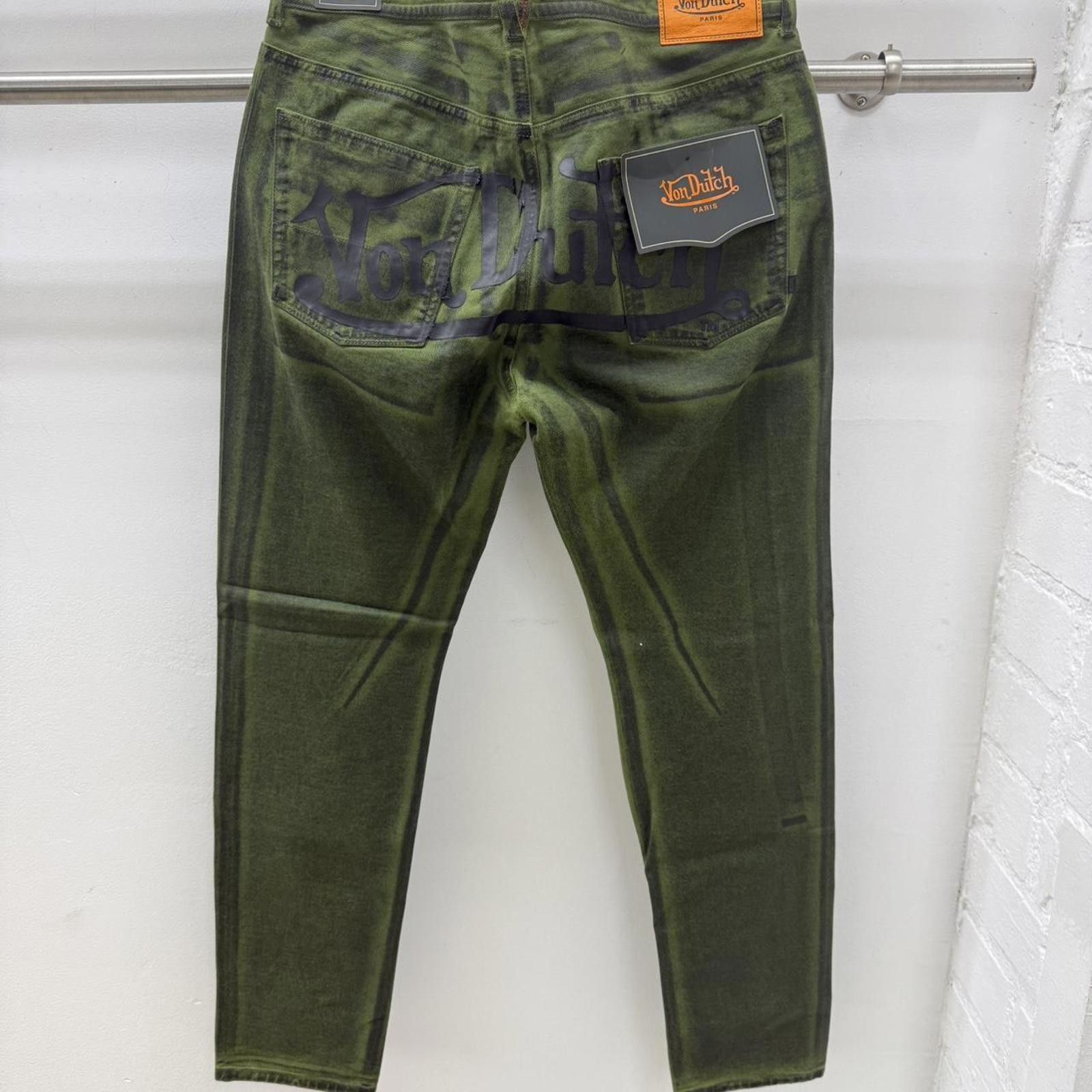 Von Dutch Paris Green Denim Jeans W36 L34 Logo on Back