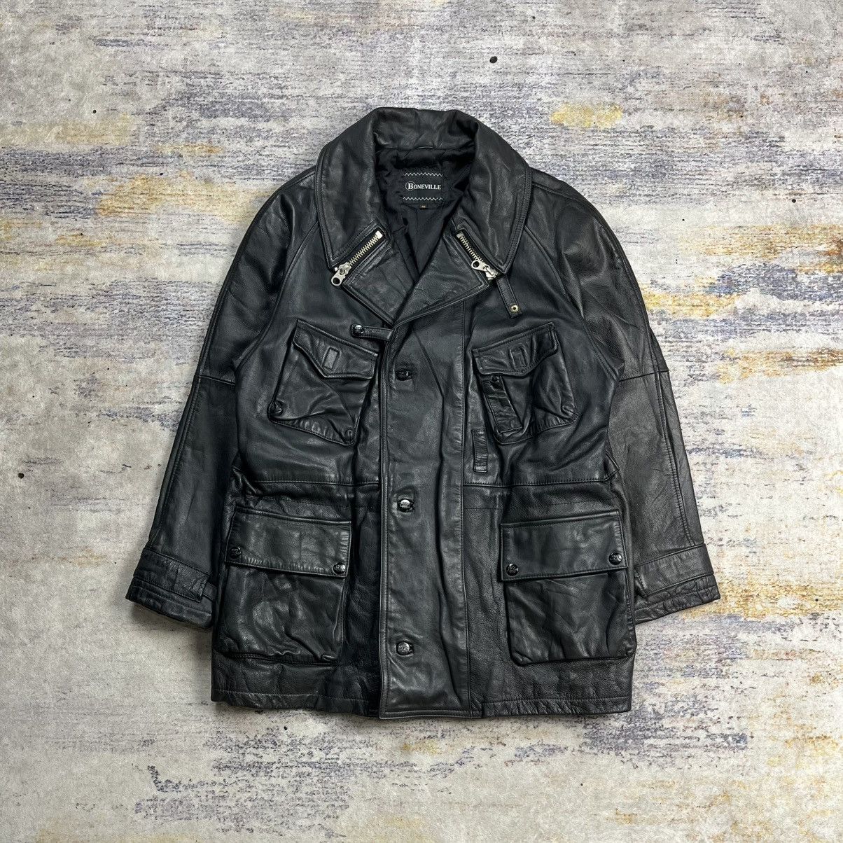 Boneville Vintage Boneville Navy Arctic multi pocket leather jacket Size US M / EU 48-50 / 2 - 1 Thumbnail