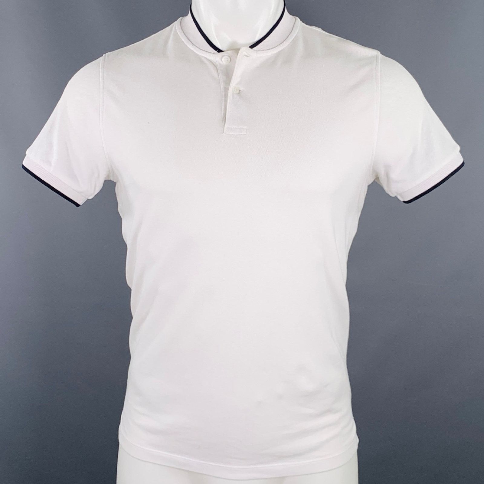 Sandro SANDRO S White Black Contrast Trim Cotton Collarless Polo Size US S / EU 44-46 / 1 - 1 Thumbnail