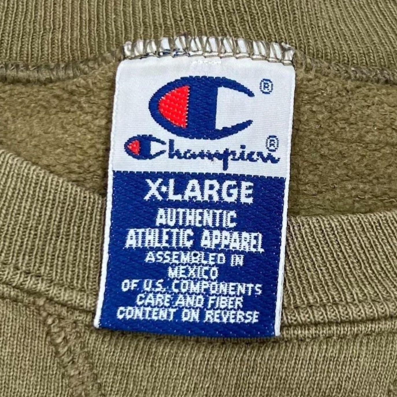 Champion VINTAGE Champion Embroidered Sweatshirt Khaki Green Distressed XL Mens Pullover Crew Neck Cap Size US XL / EU 56 / 4 - 3 Thumbnail