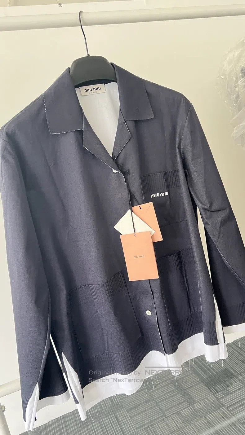 Miu Miu Miu Miu 40 Solid color logo pattern lapel long sleeve shirt Size L / US 10 / IT 46 - 7 Thumbnail