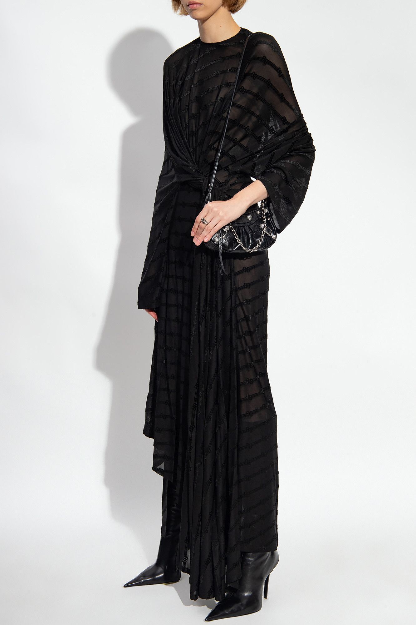 Balenciaga o1bcso1str1124 BB Monogram Front Drape Dress in Black Size XS / US 0-2 / IT 36-38 - 2 Thumbnail