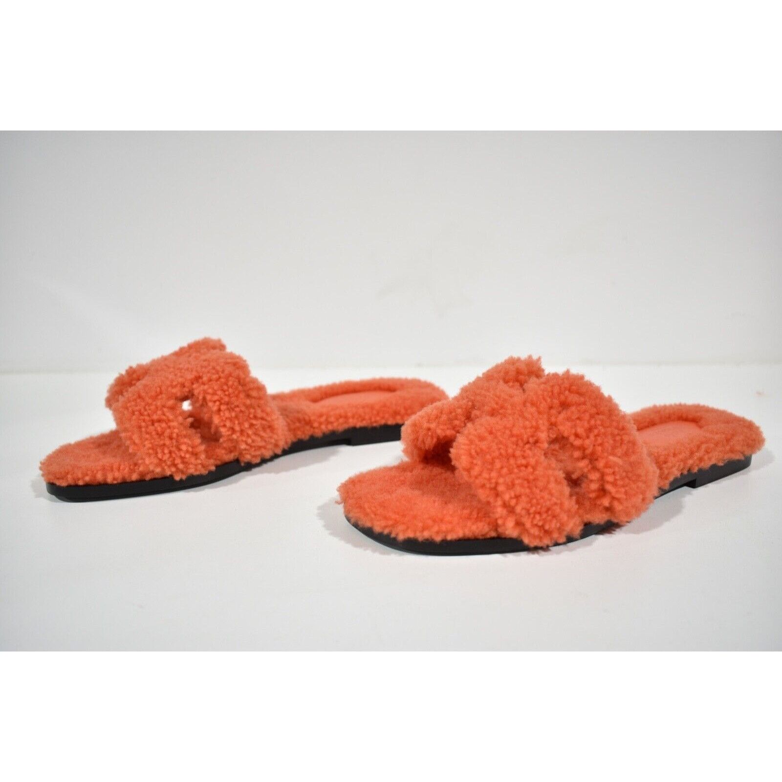 Hermes Hermes Oran Teddy Shearling Fur Orange H Logo Slide Size US 6.5 / IT 36.5 - 9 Thumbnail