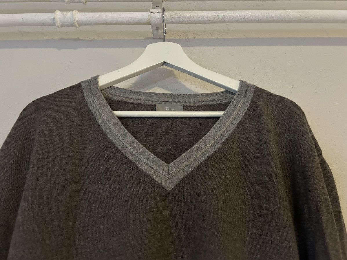 Dior Dior Taupe Wool V-Neck Sweater with Light Grey Trim Size US XL / EU 56 / 4 - 2 Thumbnail