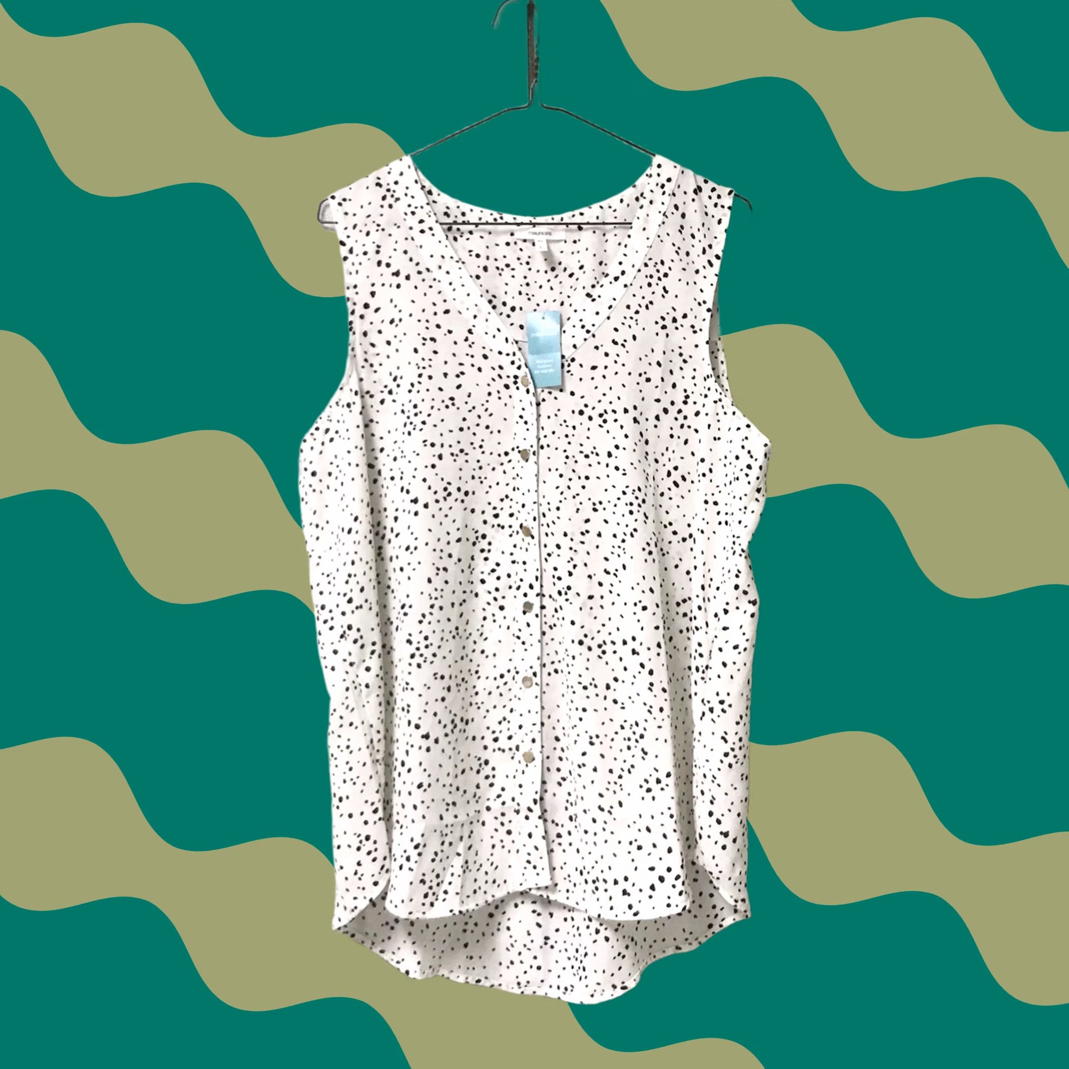 Vintage Maurices Women Tank Top Dalmatian Spotted V-Neck Button-Up L White/Black Gro Size L / US 10 / IT 46 - 1 Thumbnail